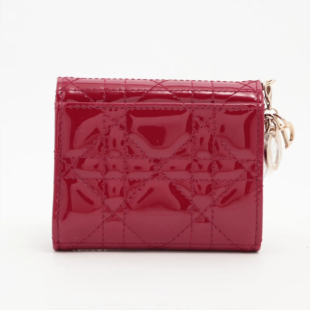 Lady Dior Lotus Wallet Patent Leather Compact Wallet Red — view 2