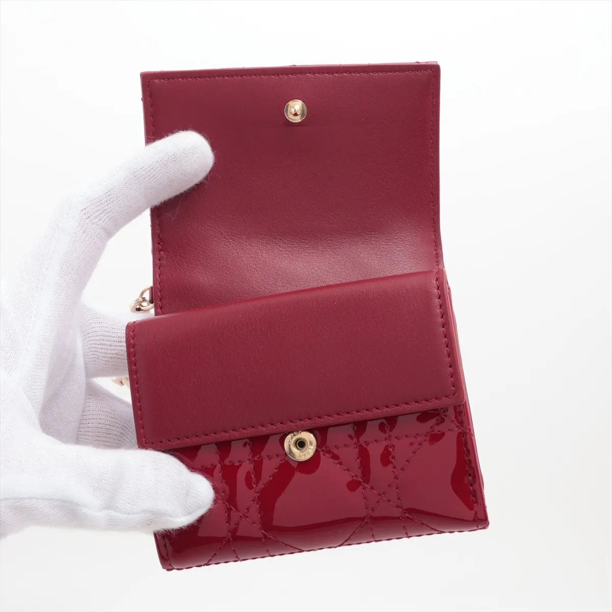 Lady Dior Lotus Wallet Patent Leather Compact Wallet Red — view 3