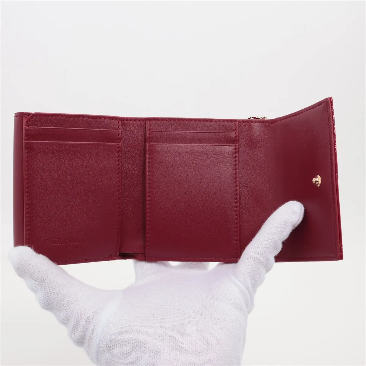 Lady Dior Lotus Wallet Patent Leather Compact Wallet Red — view 4