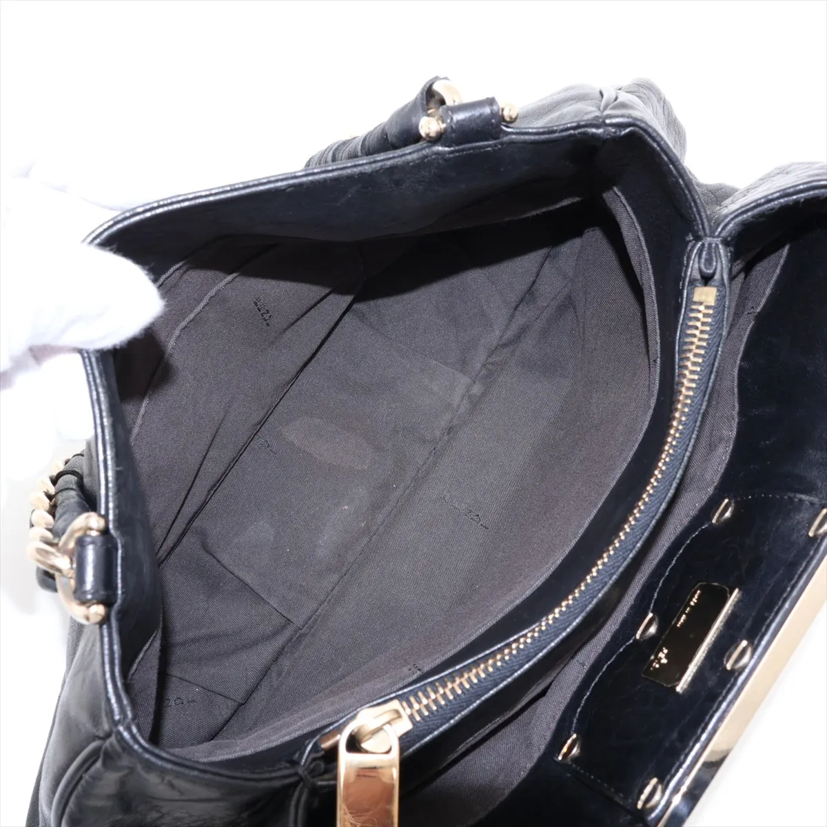8BR615 Leather Shoulder Bag, Black — view 7