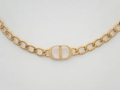 CD logo necklace, GP (Gold Plated), approximately 36cm in length.