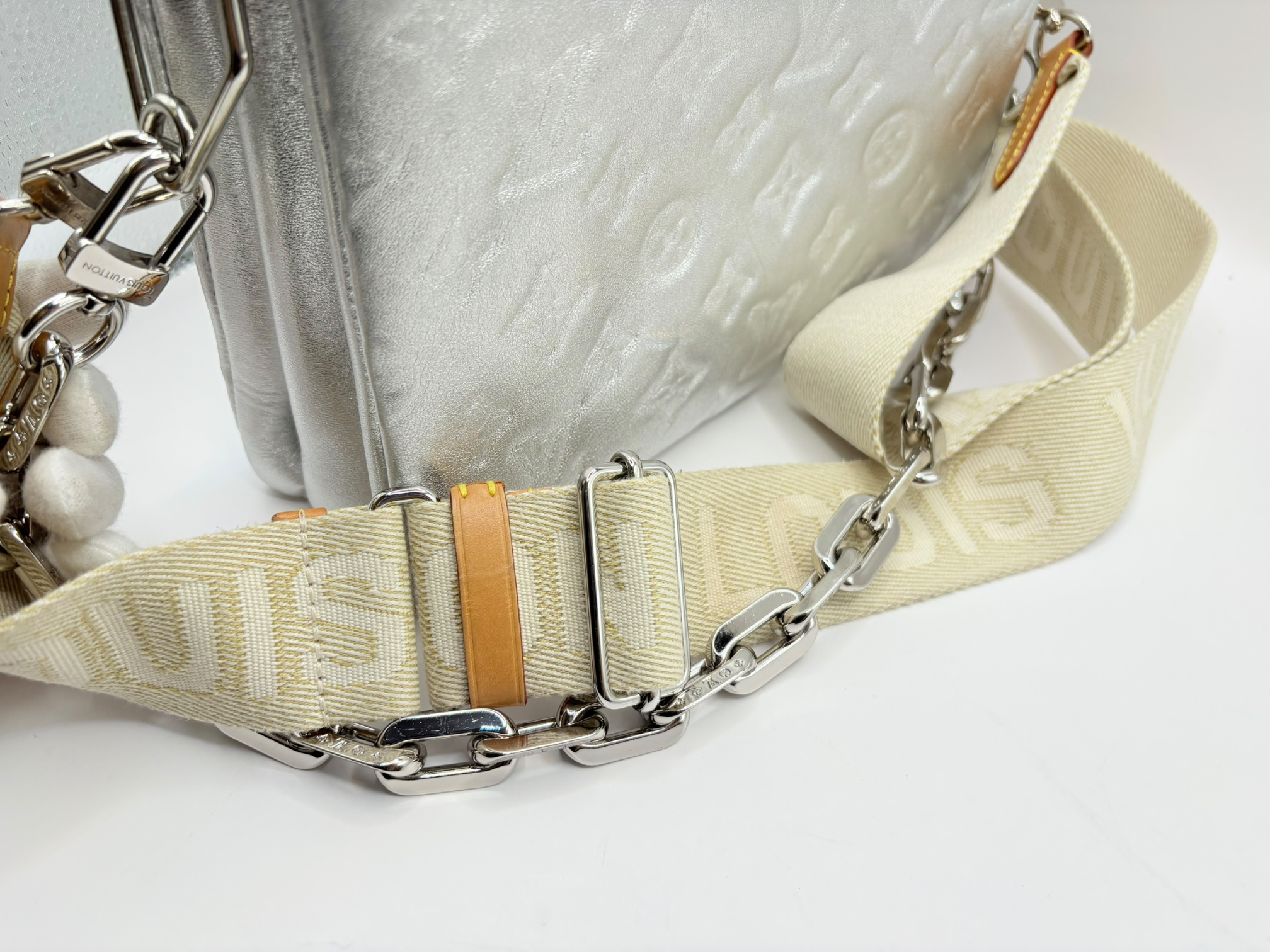 Monogram Embossed Coussin PM M57913 PL0281 Silver Shoulder Bag (RFID detected) — view 7