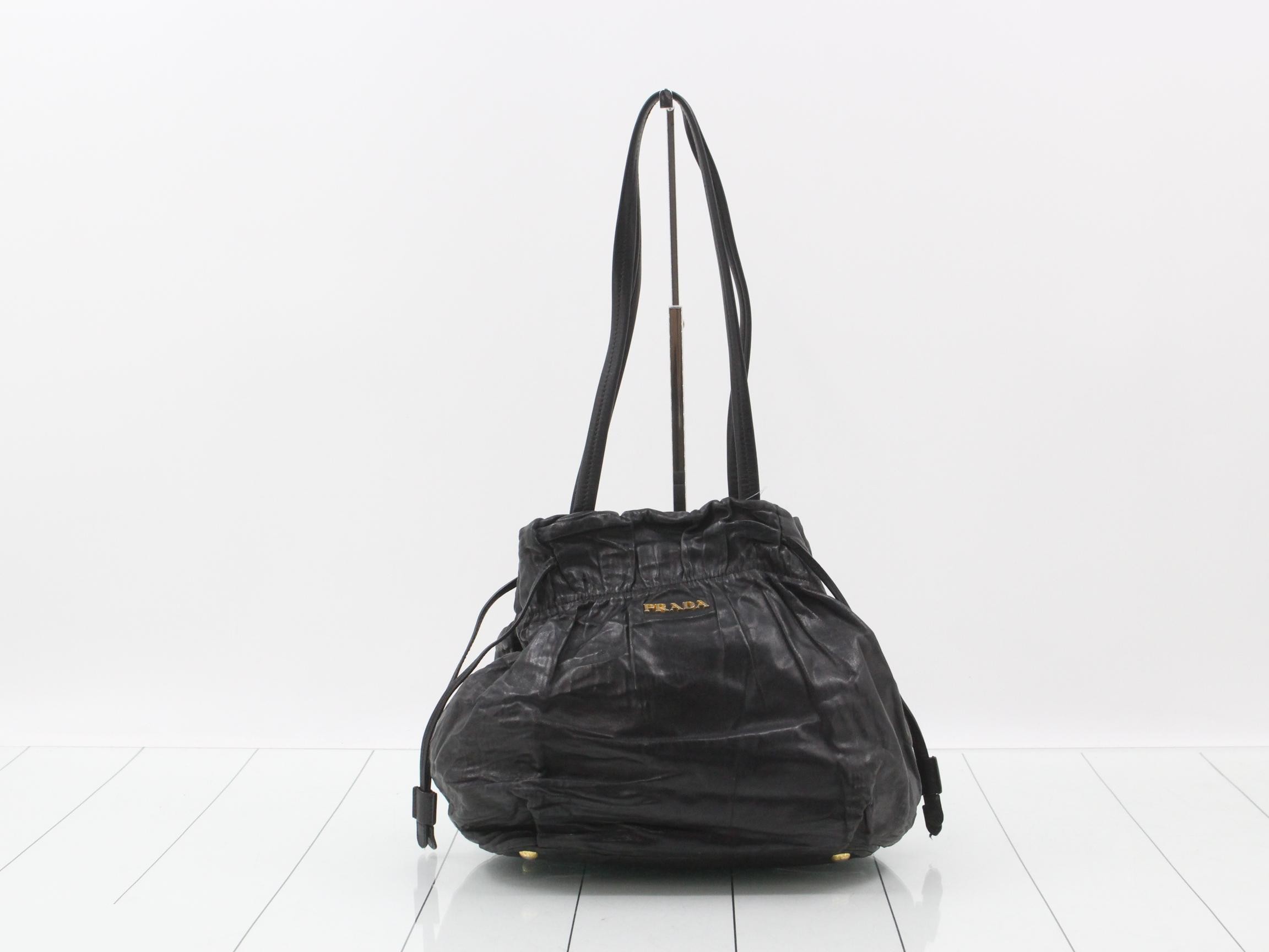 drawstring tote bag, black, nappa leather, GP hardware.