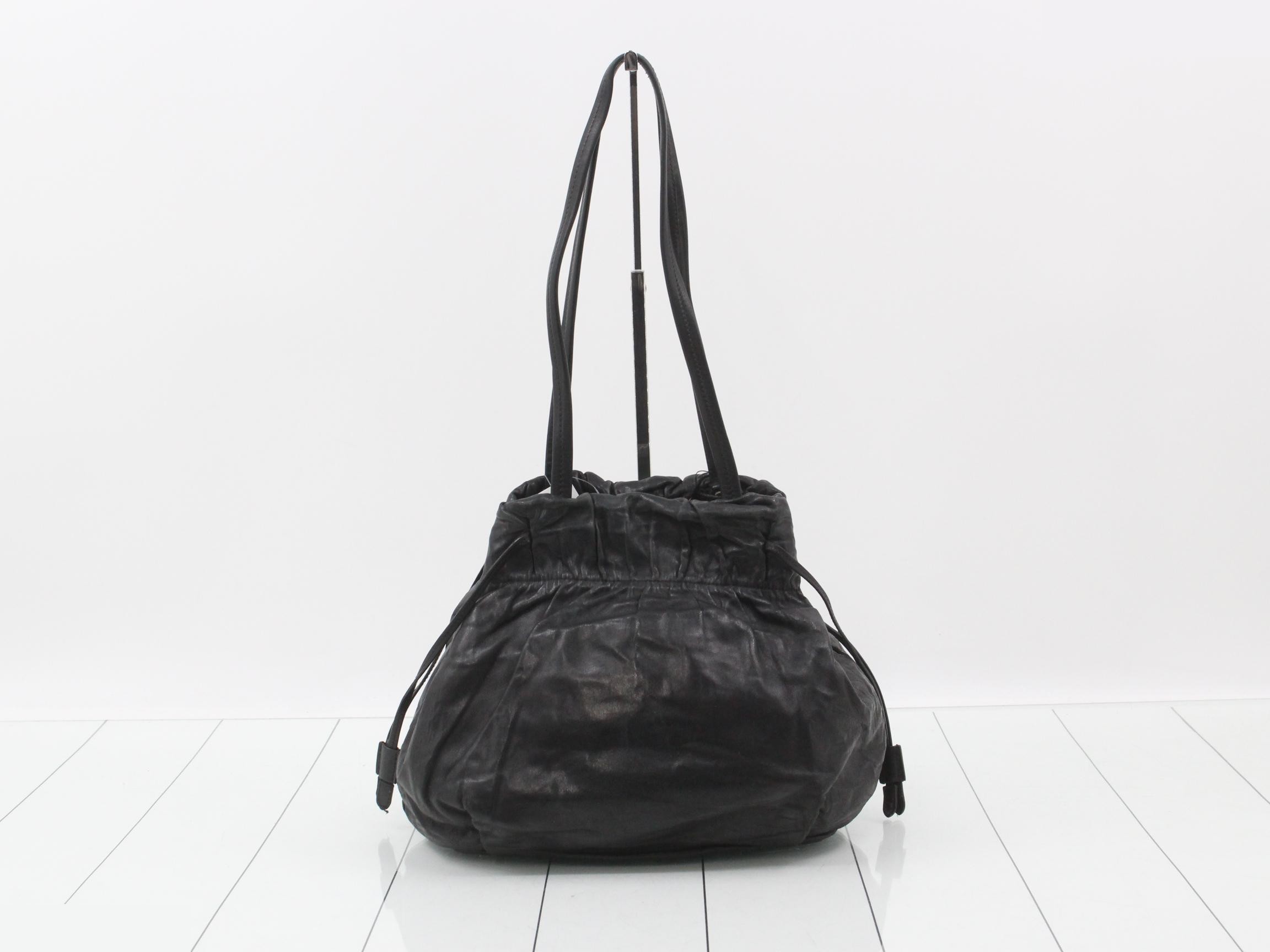 drawstring tote bag, black, nappa leather, GP hardware. — view 2
