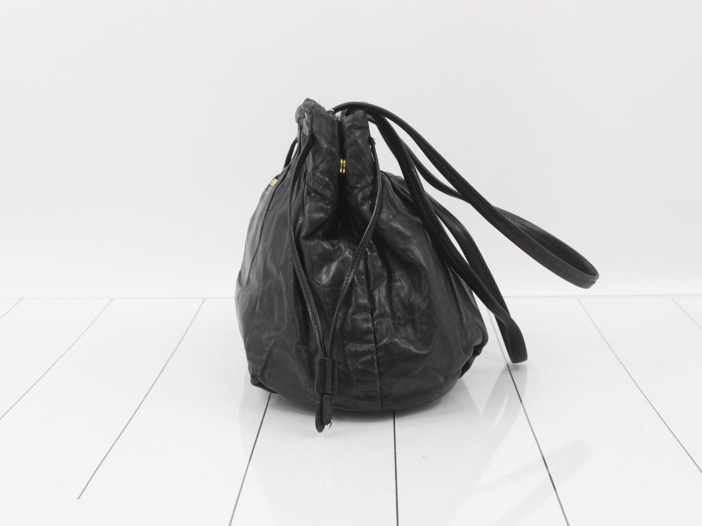 drawstring tote bag, black, nappa leather, GP hardware. — view 3
