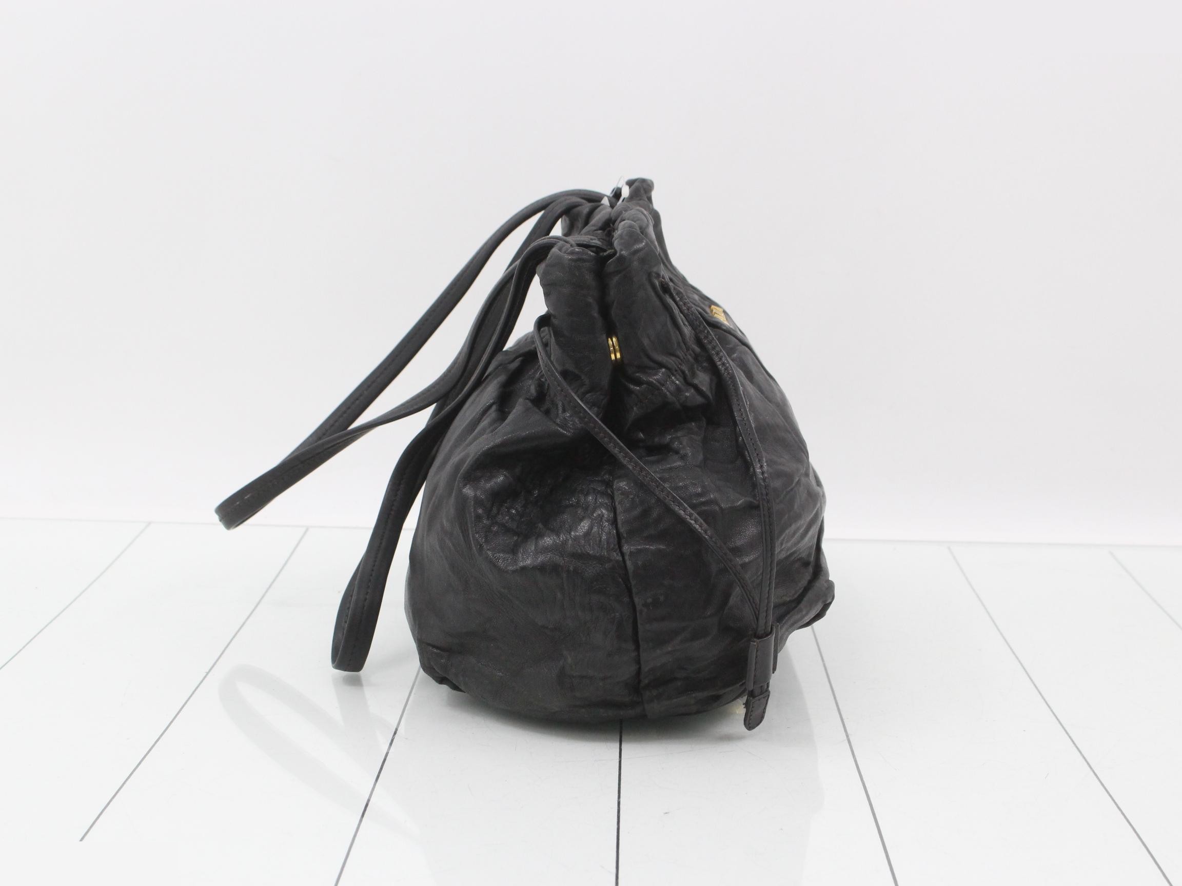 drawstring tote bag, black, nappa leather, GP hardware. — view 4