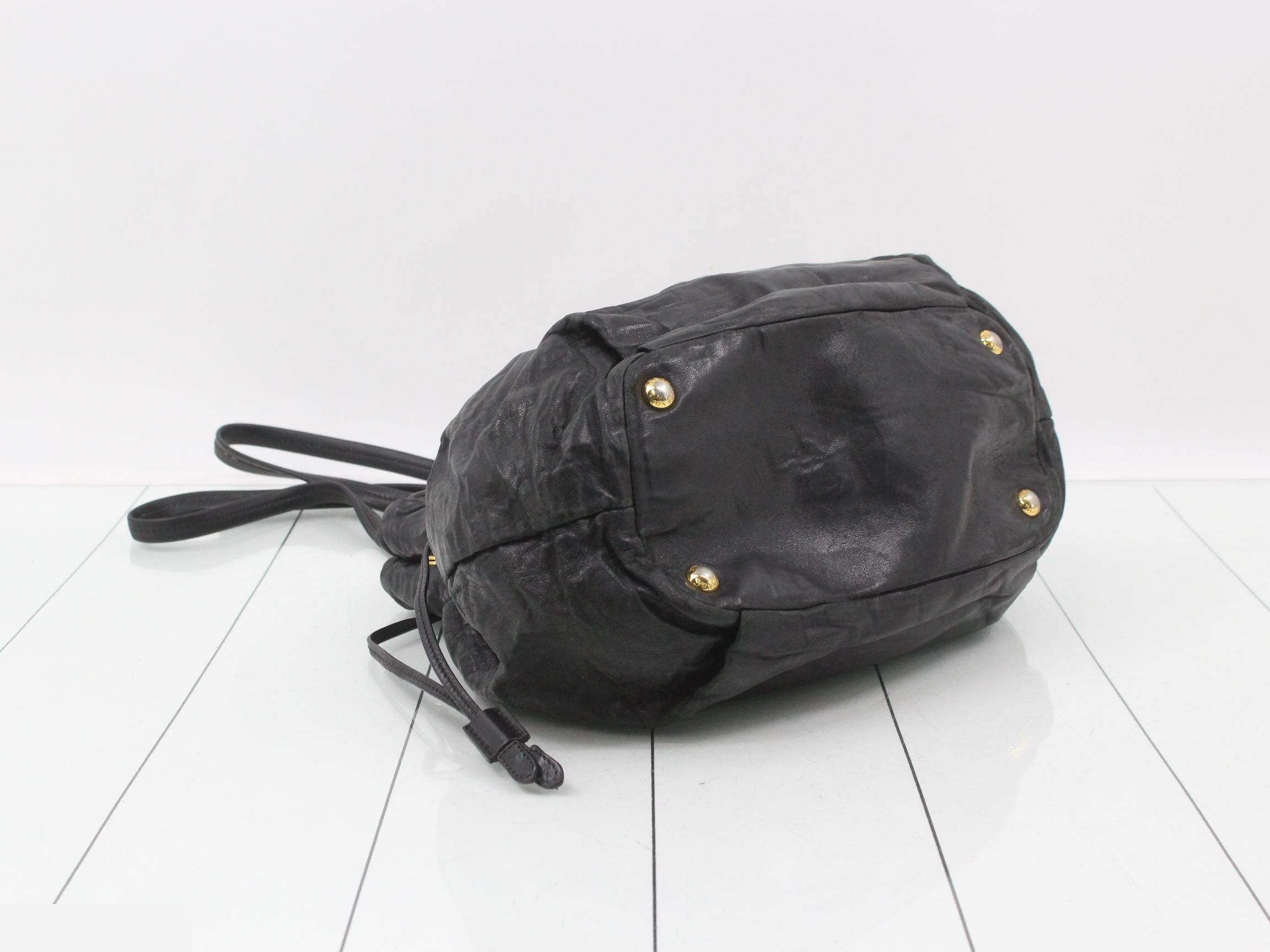 drawstring tote bag, black, nappa leather, GP hardware. — view 5