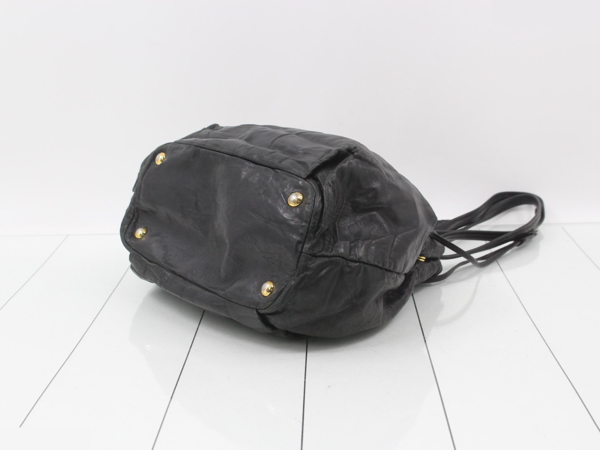 drawstring tote bag, black, nappa leather, GP hardware. — view 6