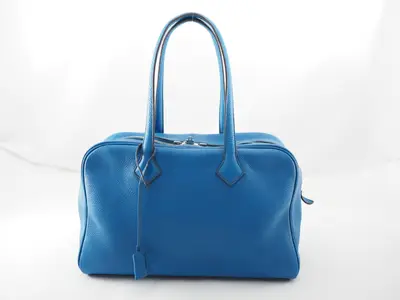 Victoria 35 Blue Taurillon Leather Handbag with Silver Hardware