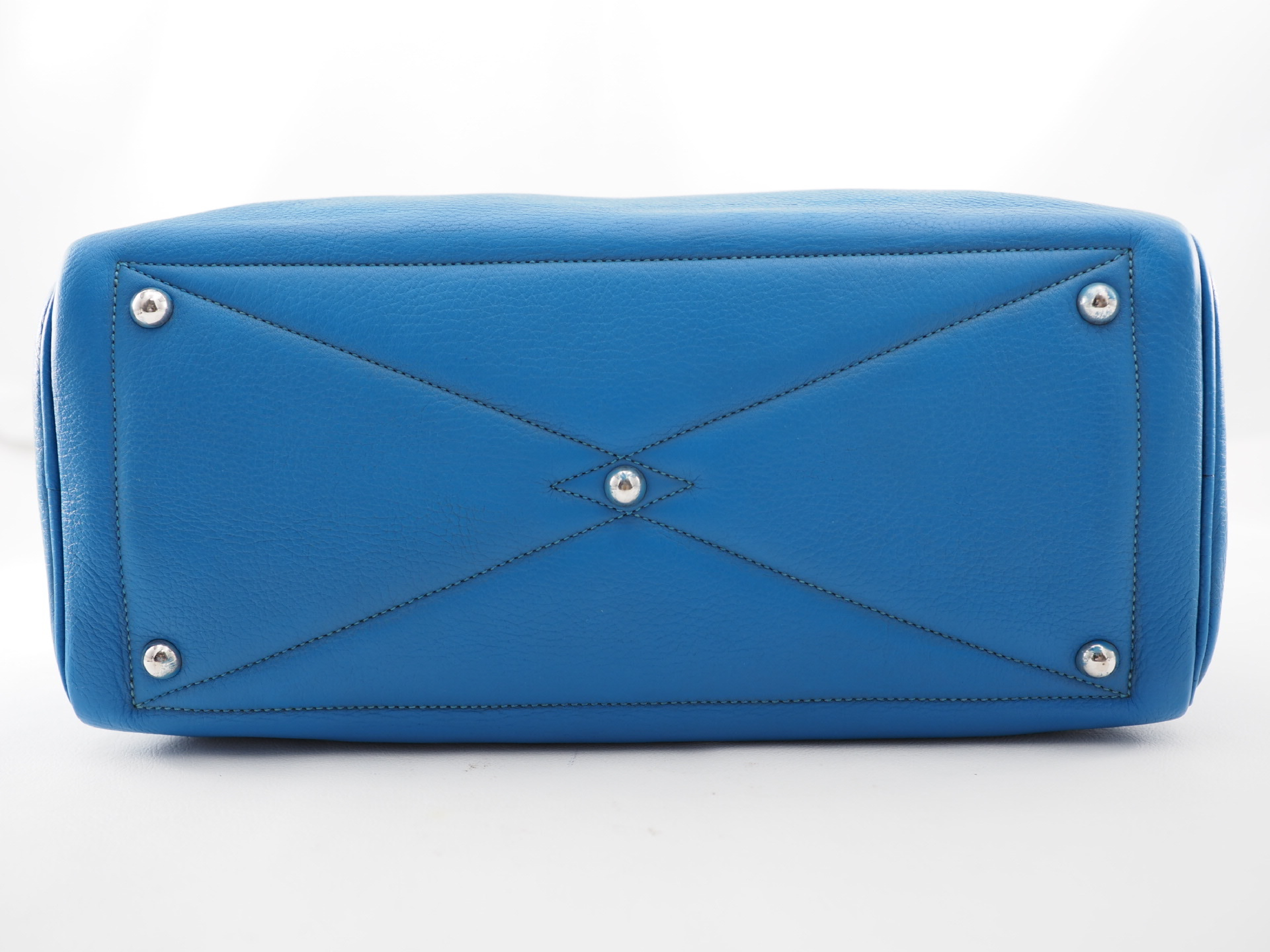 Victoria 35 Blue Taurillon Leather Handbag with Silver Hardware — view 3