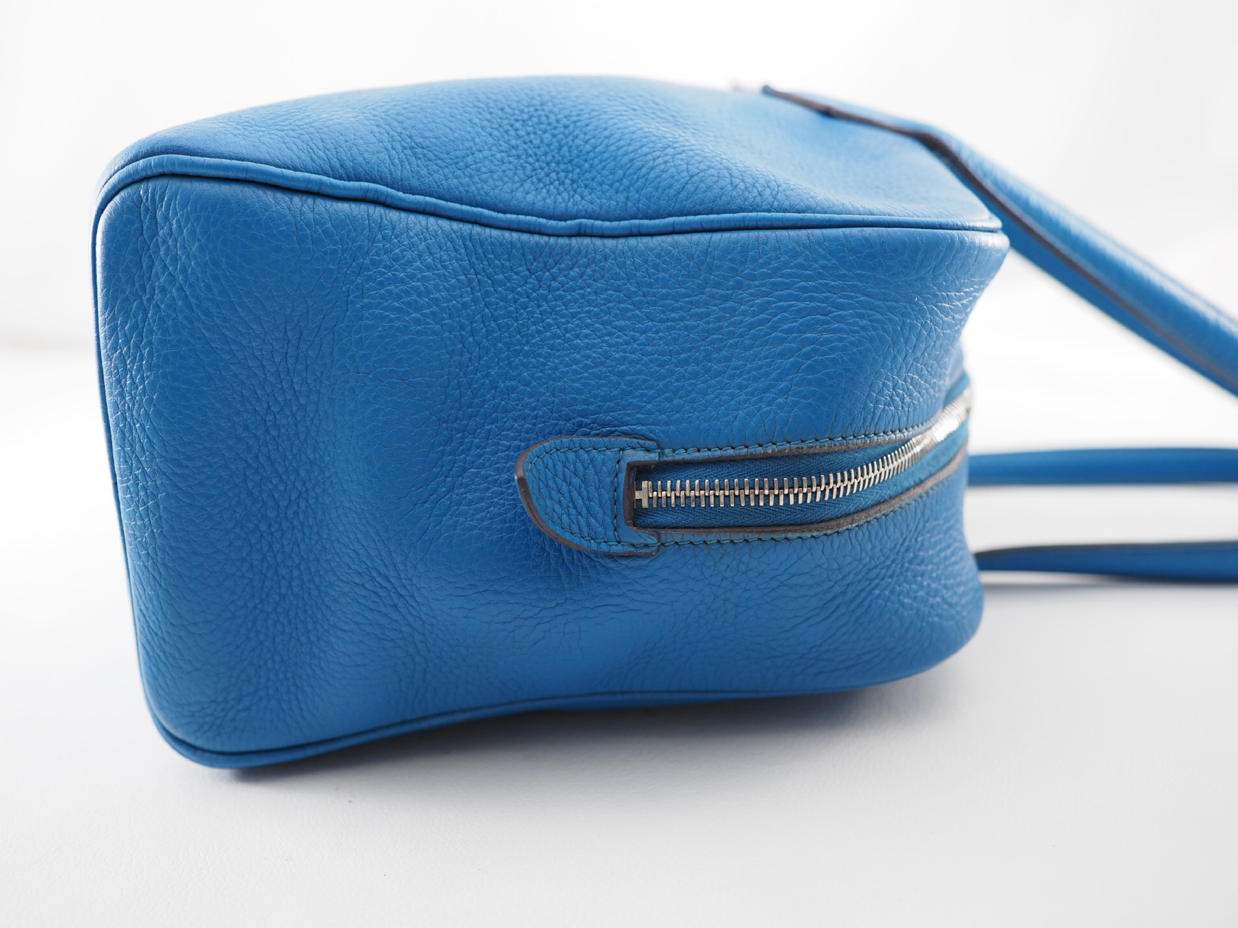 Victoria 35 Blue Taurillon Leather Handbag with Silver Hardware — view 4