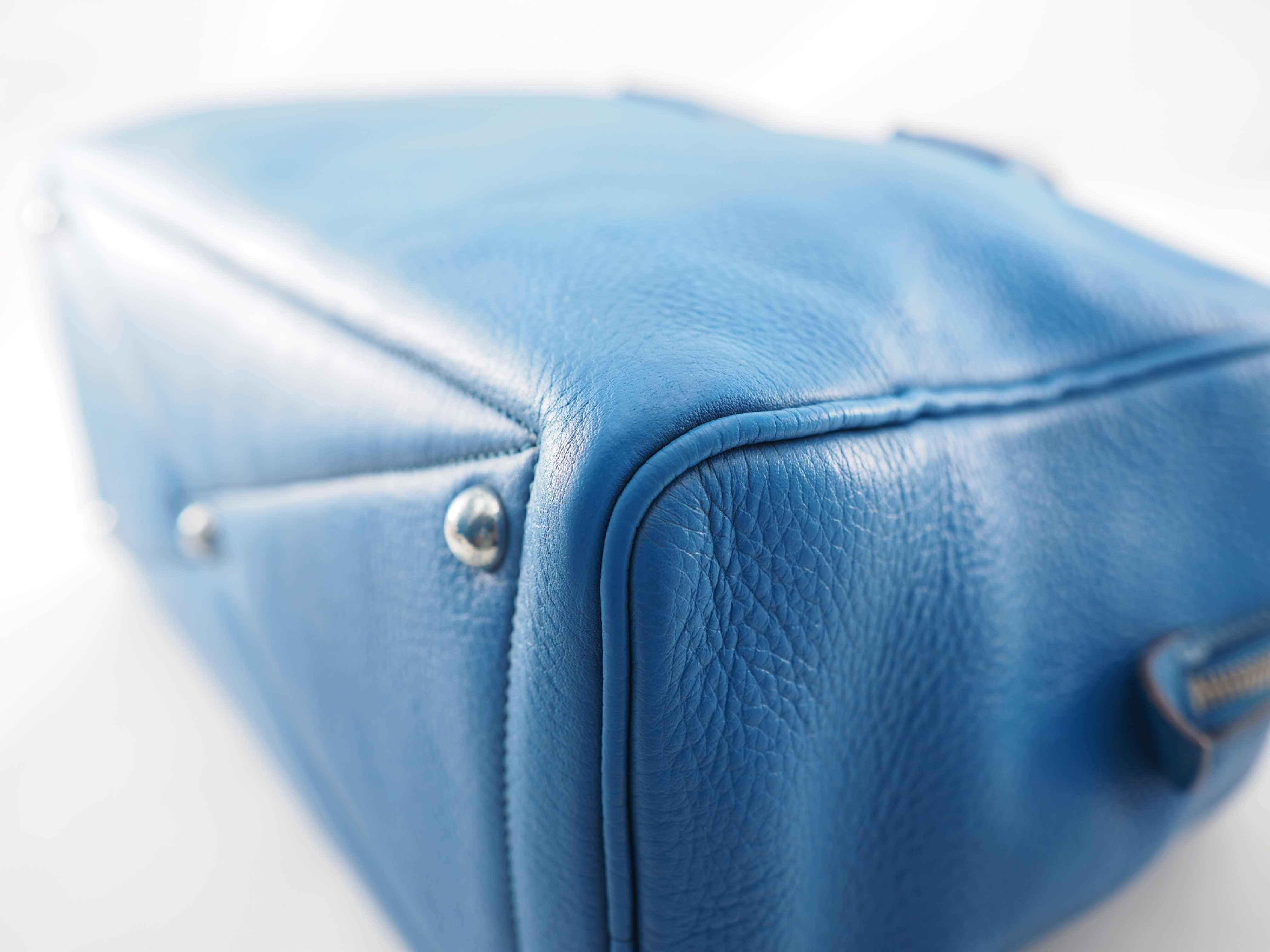Victoria 35 Blue Taurillon Leather Handbag with Silver Hardware — view 5