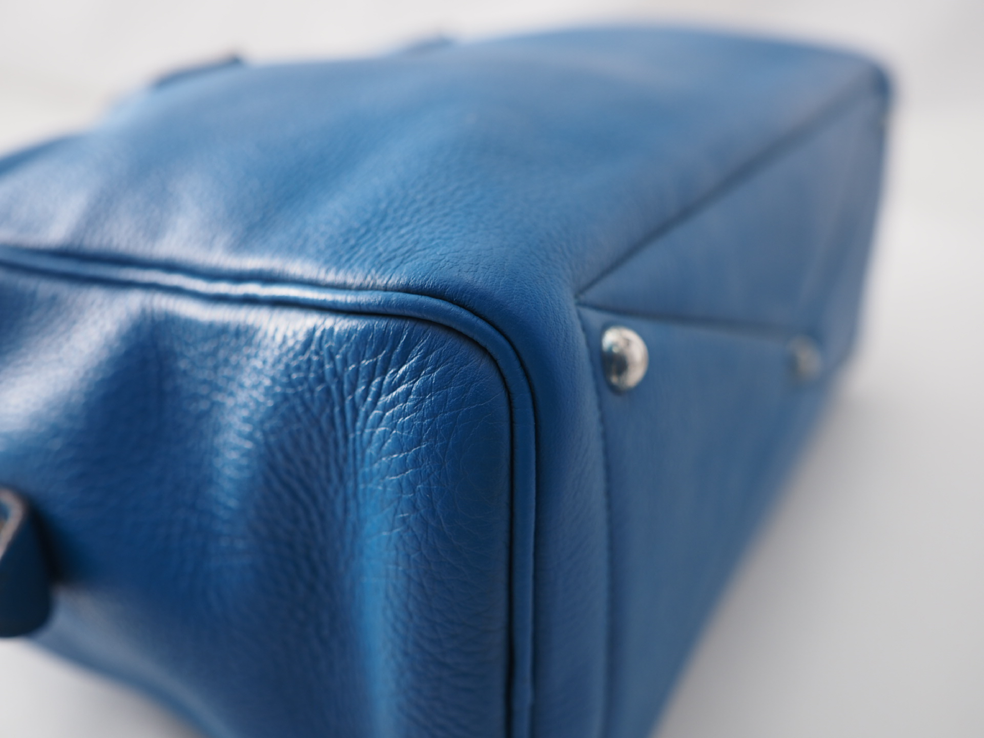 Victoria 35 Blue Taurillon Leather Handbag with Silver Hardware — view 6