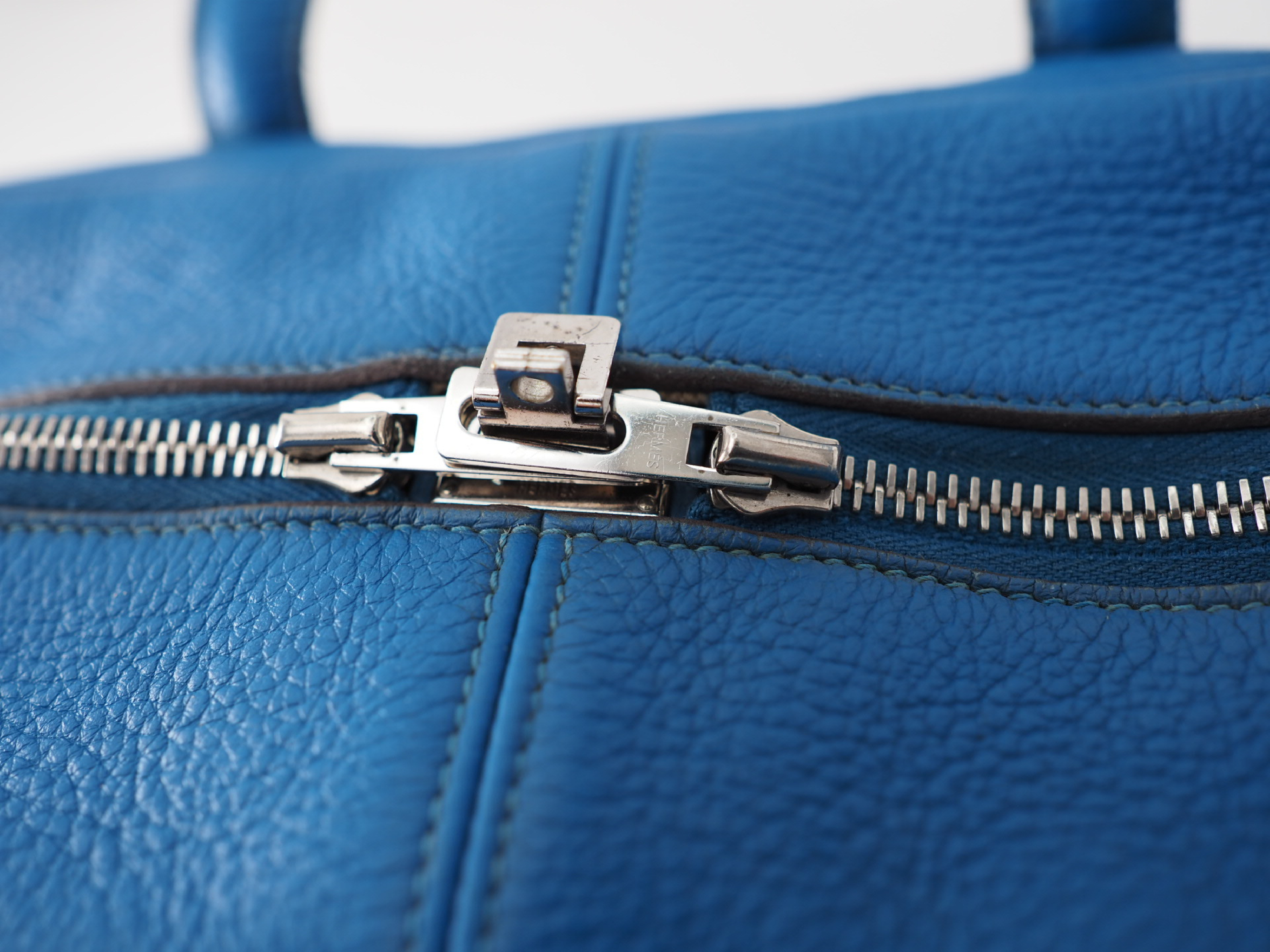 Victoria 35 Blue Taurillon Leather Handbag with Silver Hardware — view 9