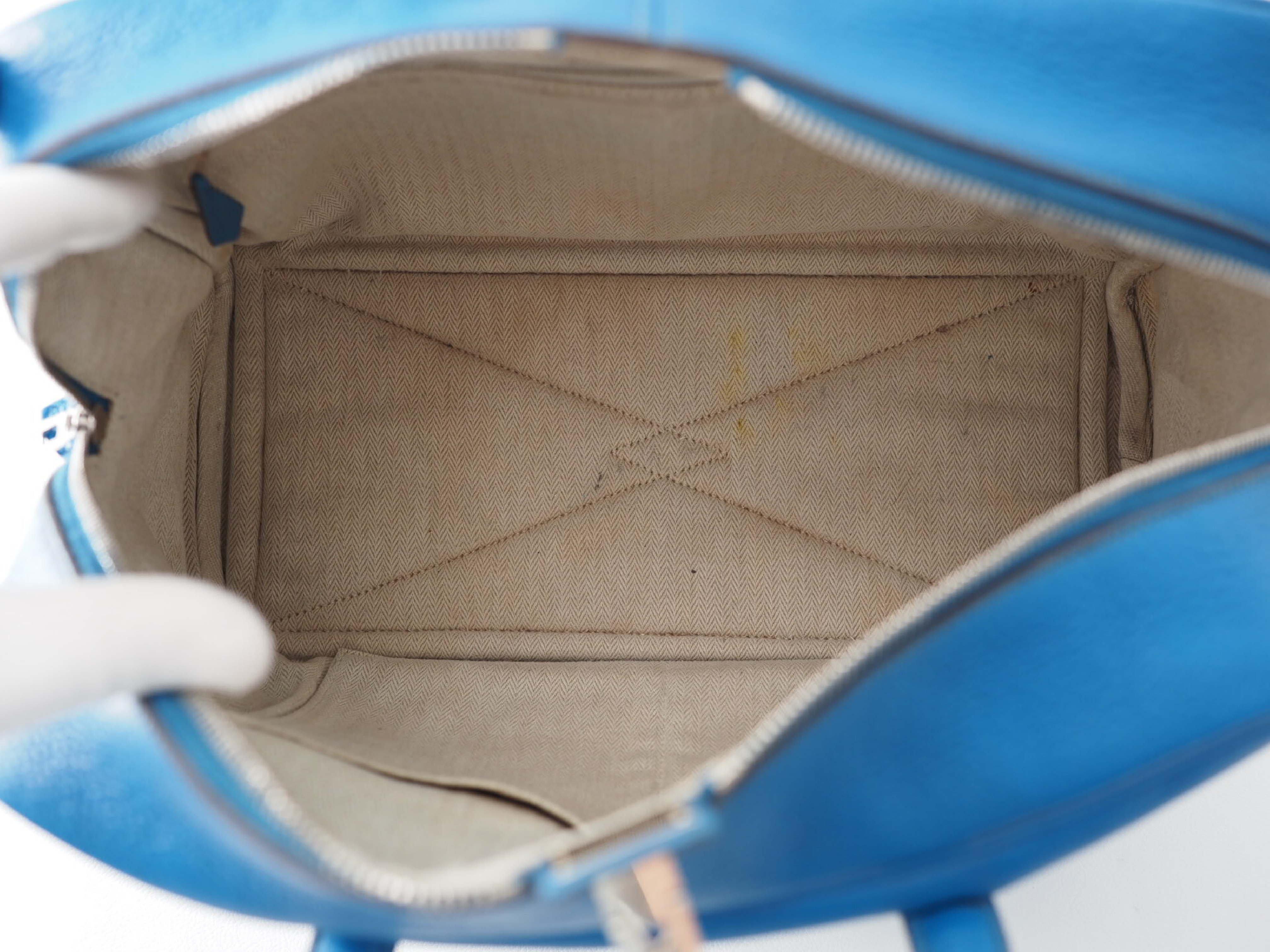 Victoria 35 Blue Taurillon Leather Handbag with Silver Hardware — view 10
