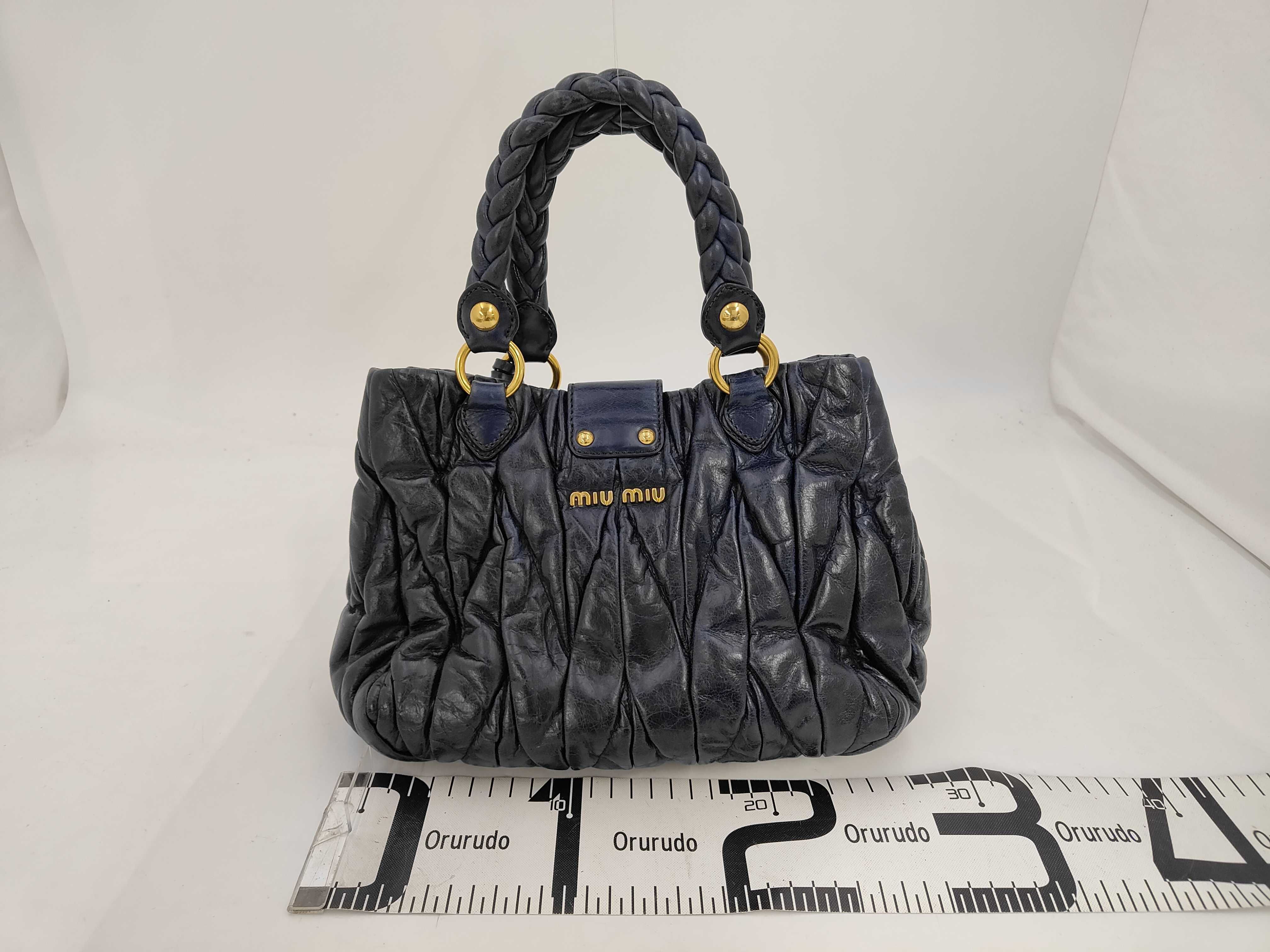Vitello Luxe Matelassé 2-Way Handbag with Shoulder Strap, Navy Blue — view 2