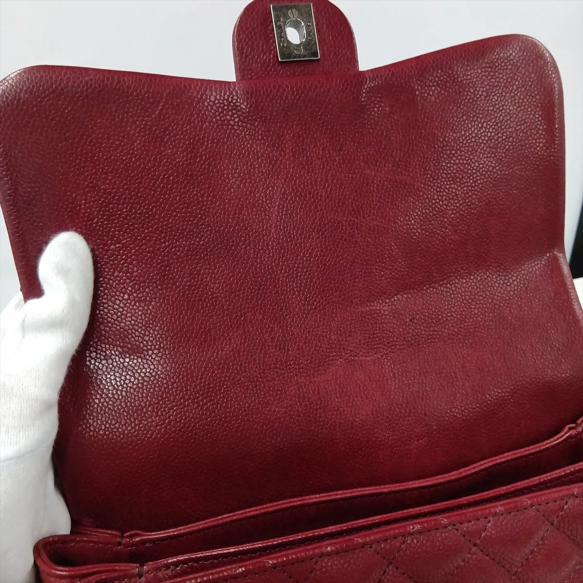 Matelassé Caviar Skin Chain Shoulder Bag, Red, Gunmetal Hardware, 23117702, Serial Number 23 — view 12