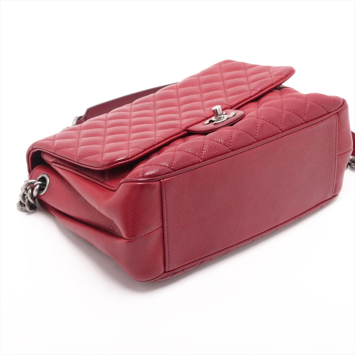 Matelassé Caviar Skin Chain Shoulder Bag, Red, Gunmetal Hardware, 23117702, Serial Number 23 — view 4