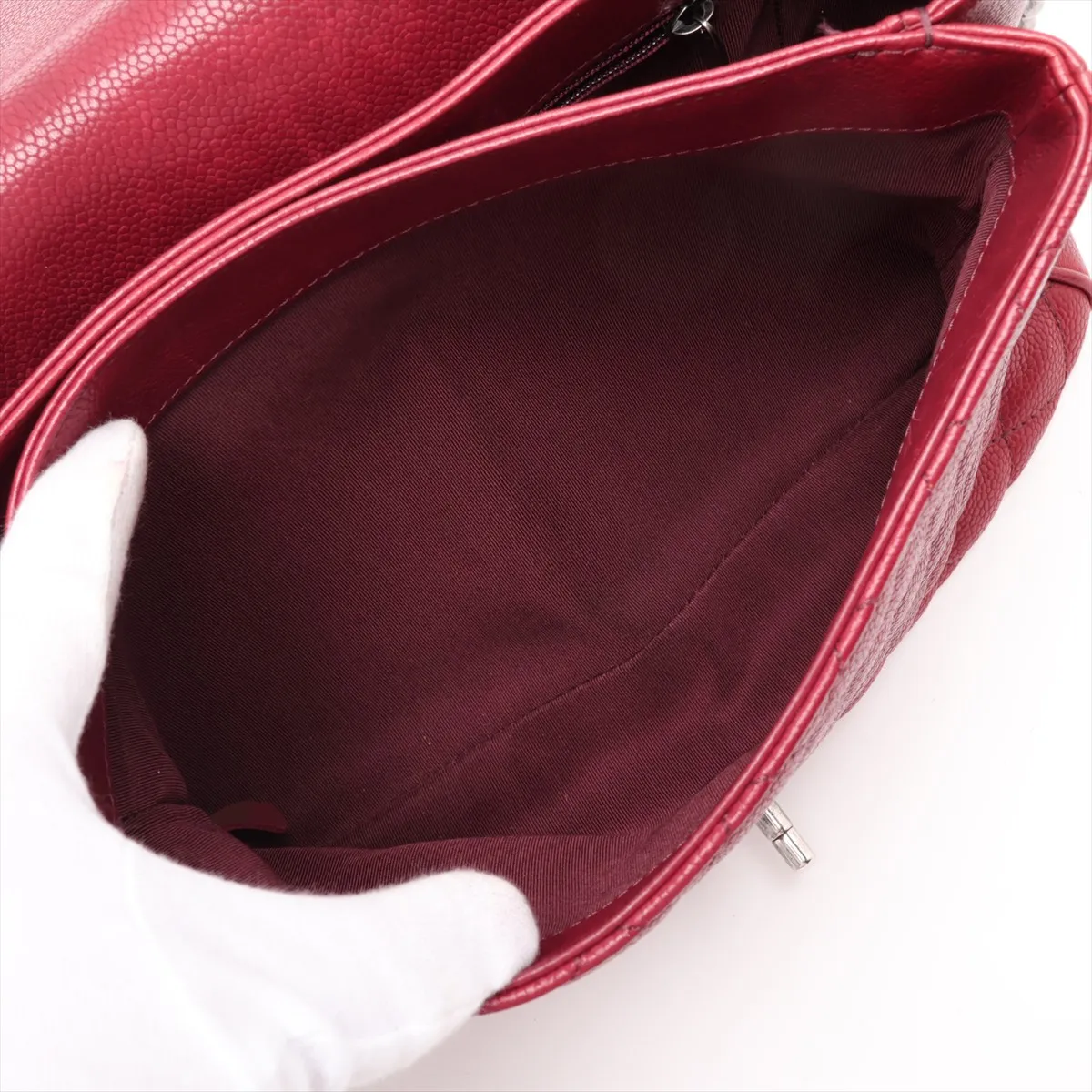 Matelassé Caviar Skin Chain Shoulder Bag, Red, Gunmetal Hardware, 23117702, Serial Number 23 — view 6