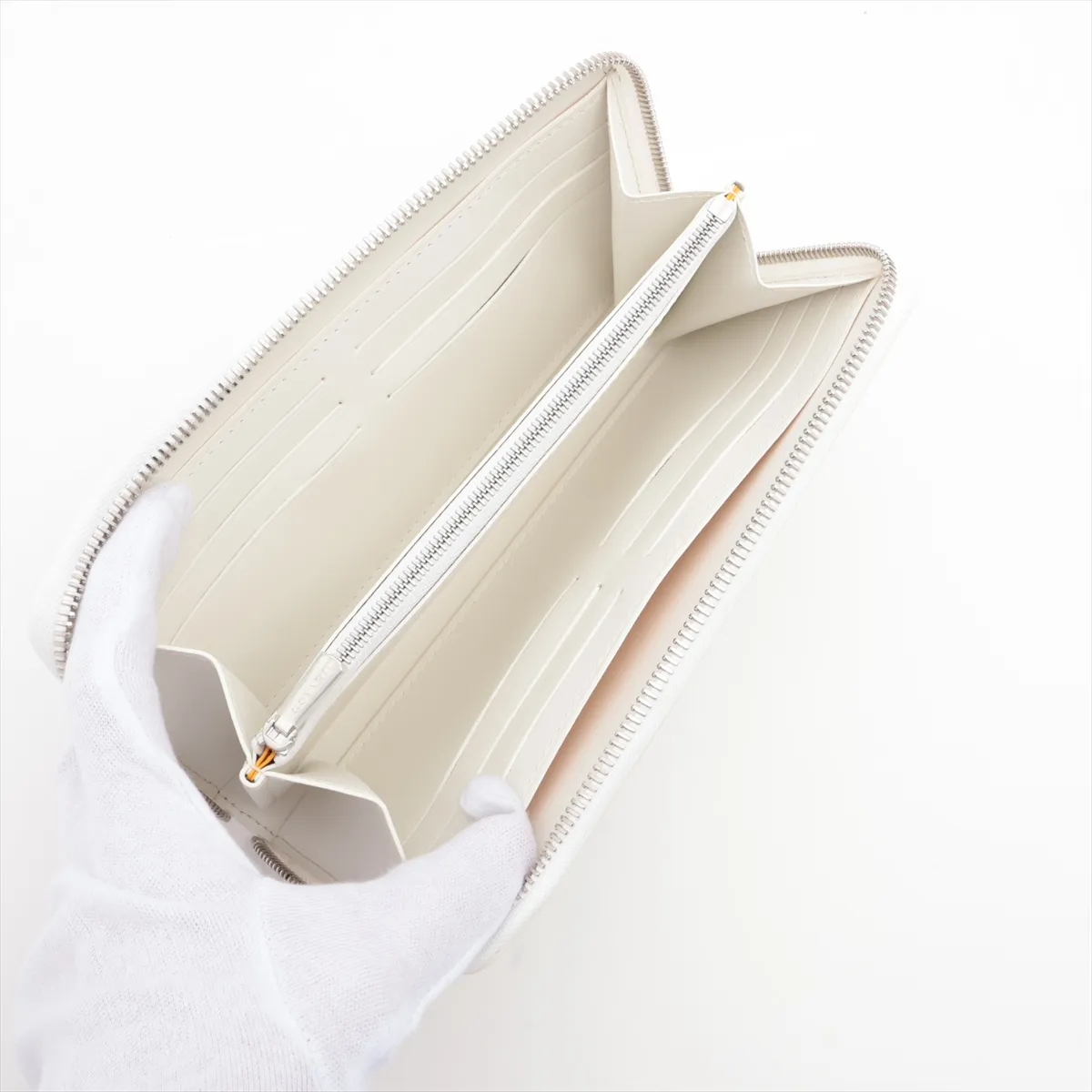 Herringbone Matignon PVC x Leather Round Zip Wallet White — view 3