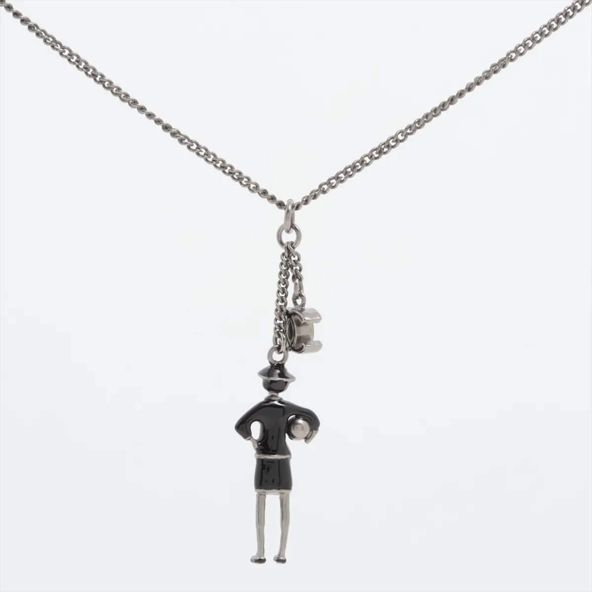 Mademoiselle B12A Necklace, Gold Plated x Faux Pearl, Silver x Black. Shows signs of wear, — view 2