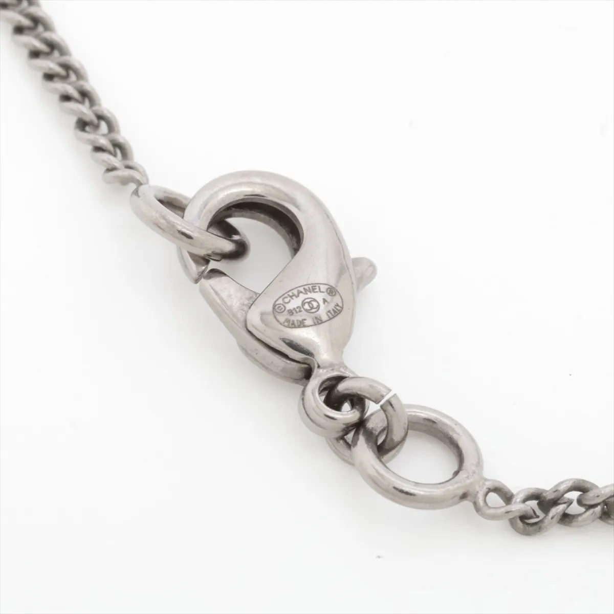 Mademoiselle B12A Necklace, Gold Plated x Faux Pearl, Silver x Black. Shows signs of wear, — view 4