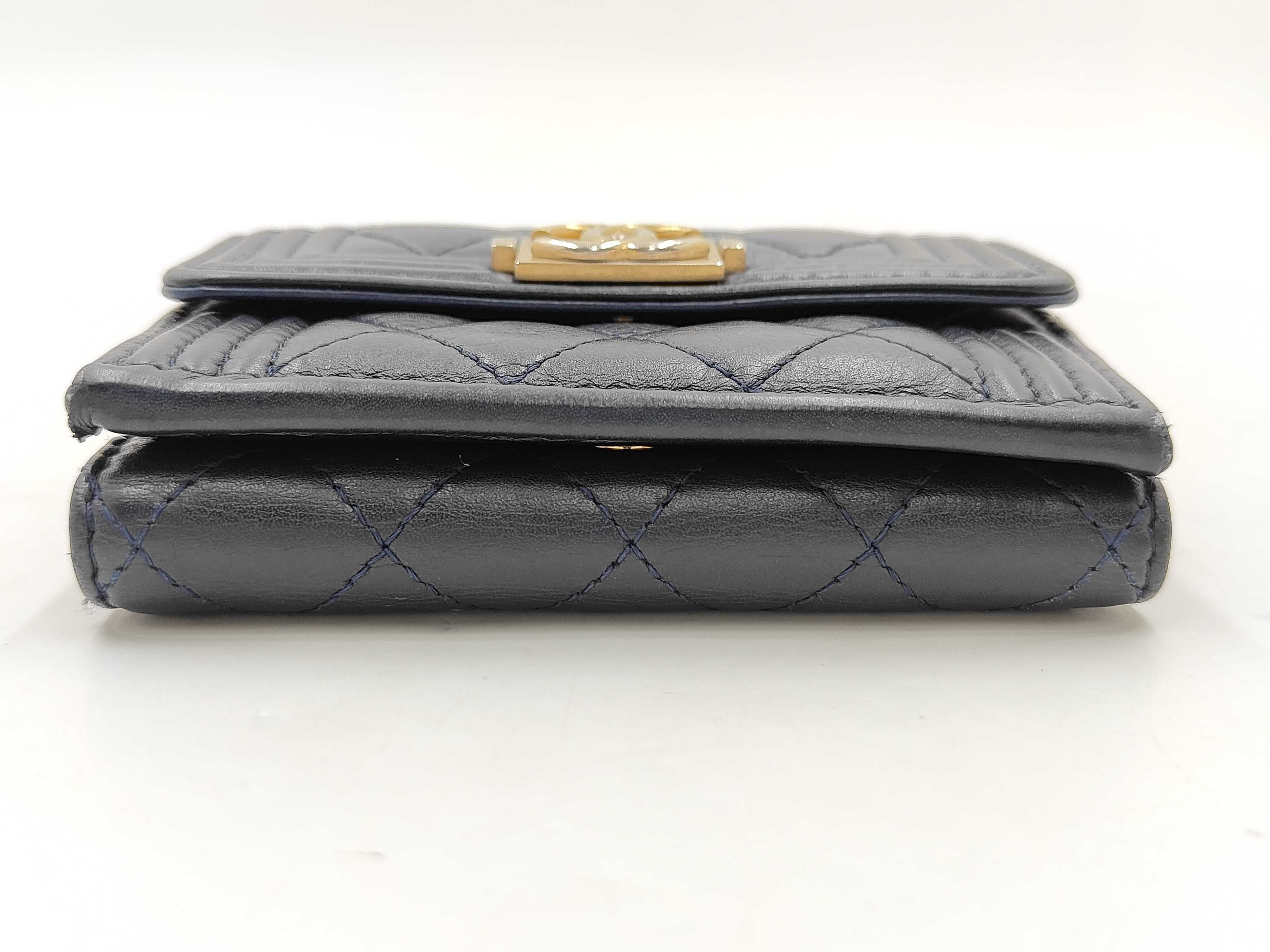 Boy Chanel Lambskin Compact Wallet, Navy with Gold Hardware, 26703461 (Wallet) — view 12