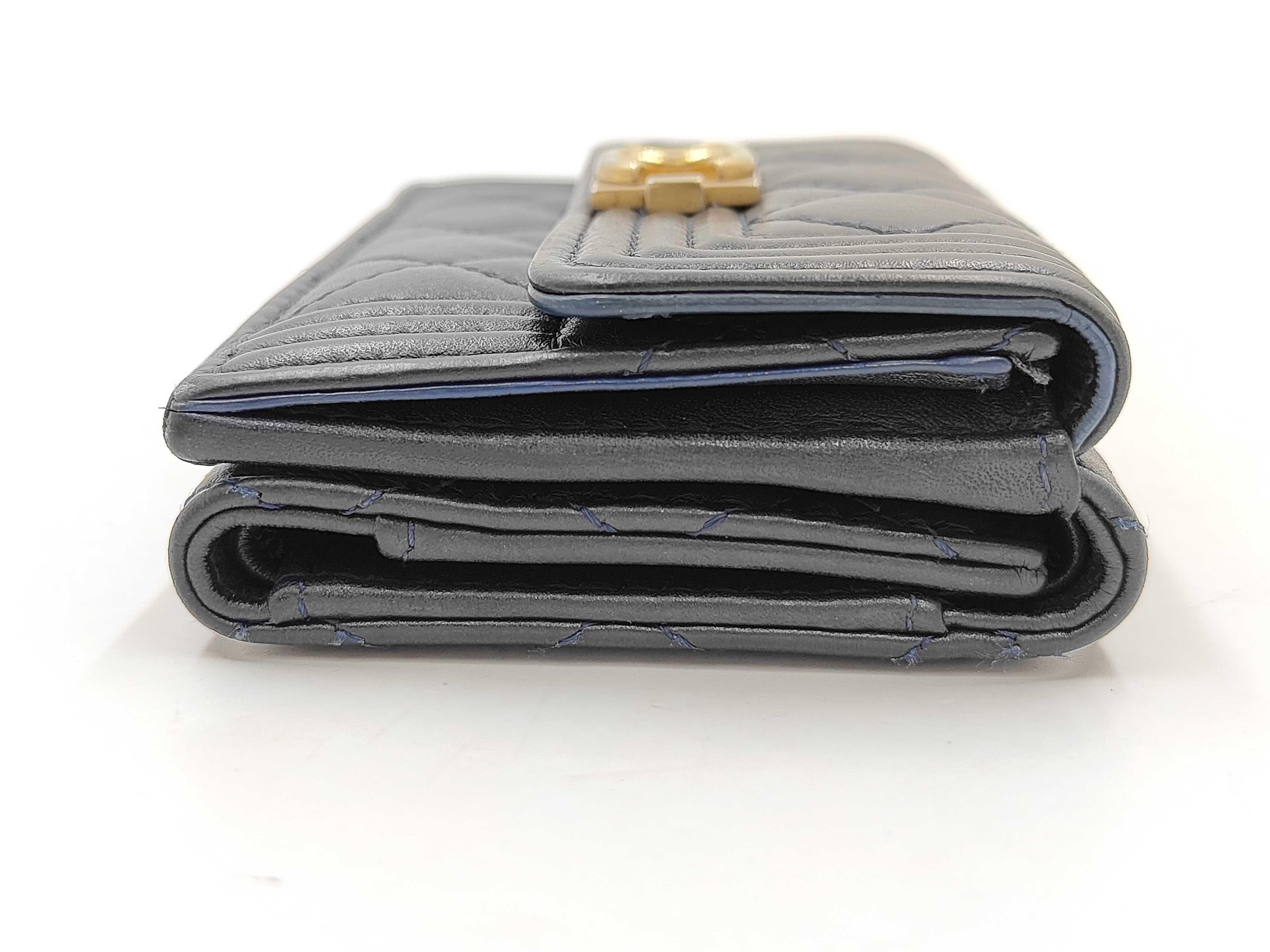 Boy Chanel Lambskin Compact Wallet, Navy with Gold Hardware, 26703461 (Wallet) — view 3
