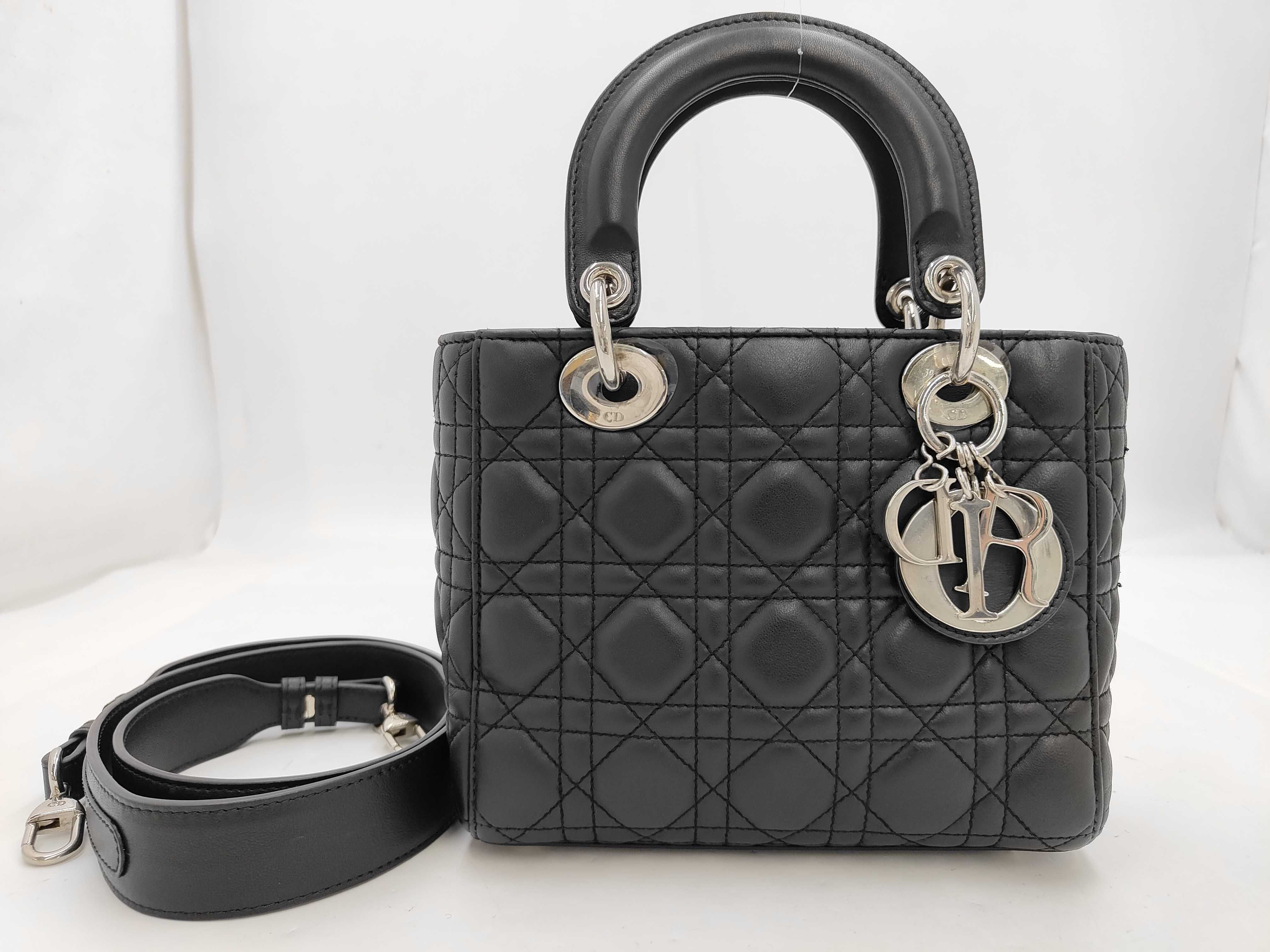 Lady Dior Lamb Cannage Black 2WAY Handbag Bag