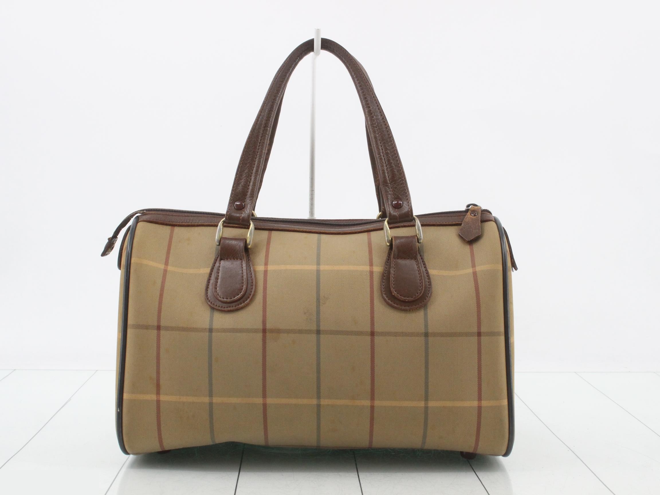 Boston bag, check pattern, horse logo, gold hardware. — view 2