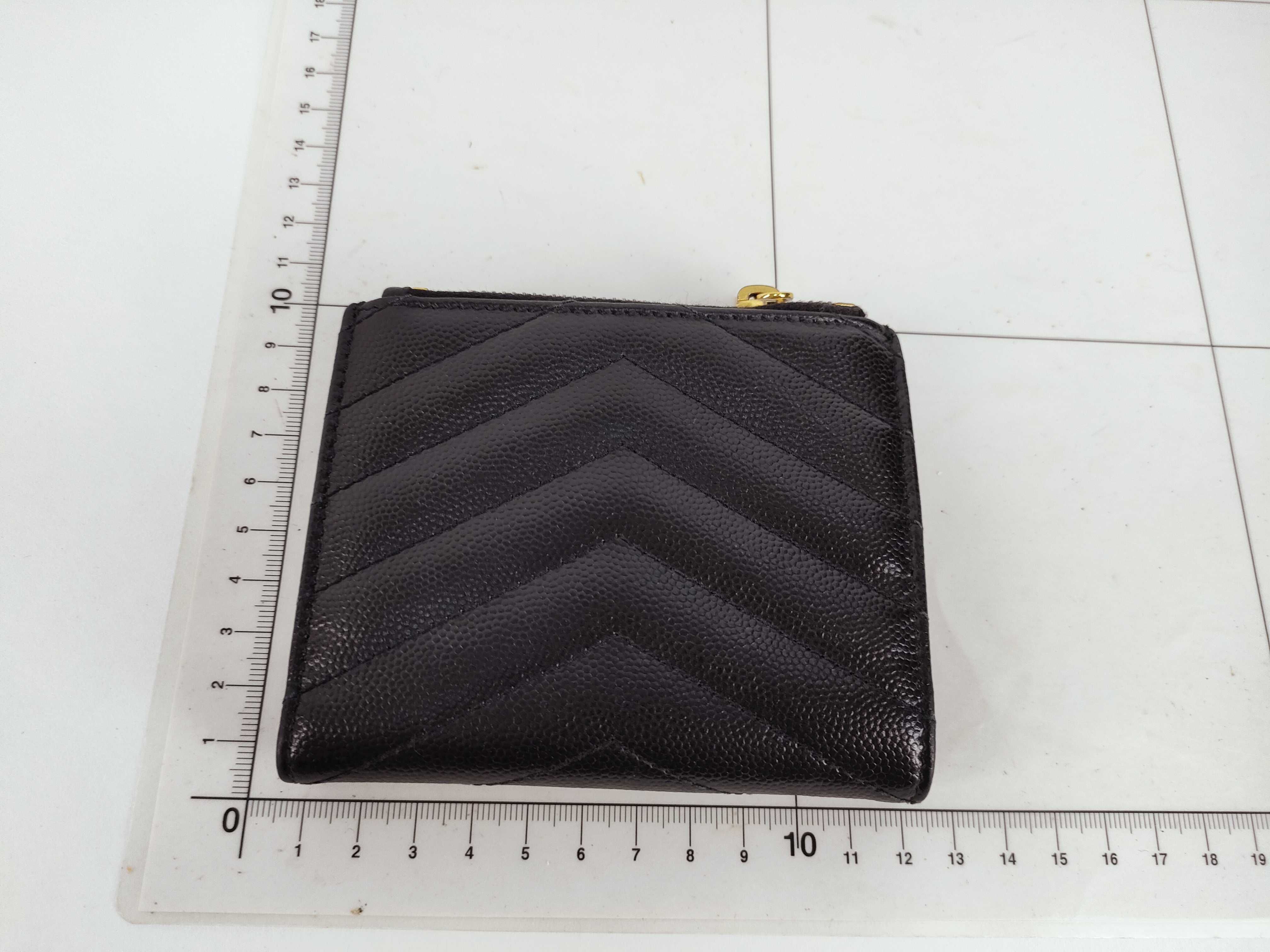 V-stitch Leather Compact Wallet, Black — view 2
