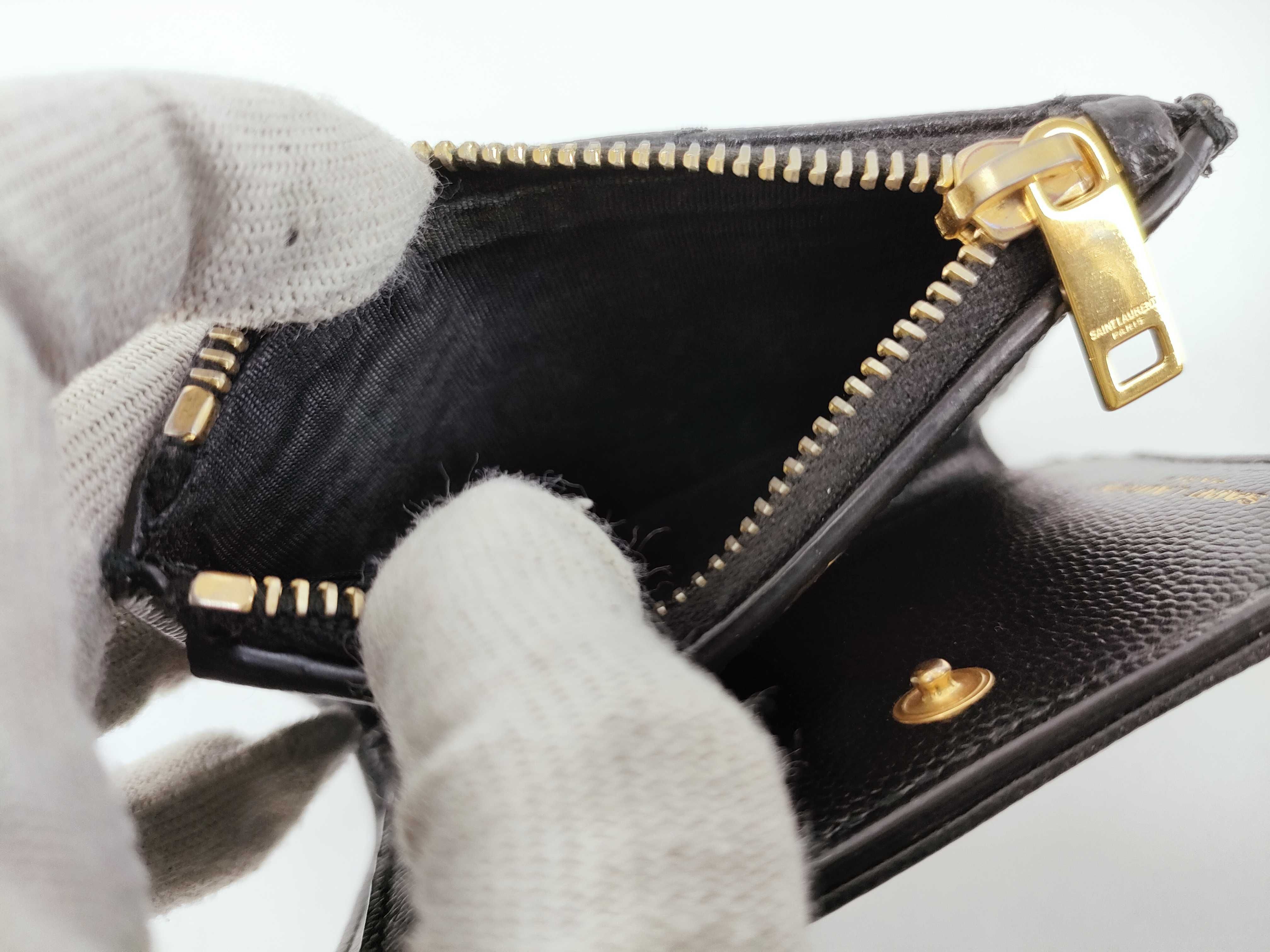 V-stitch Leather Compact Wallet, Black — view 11