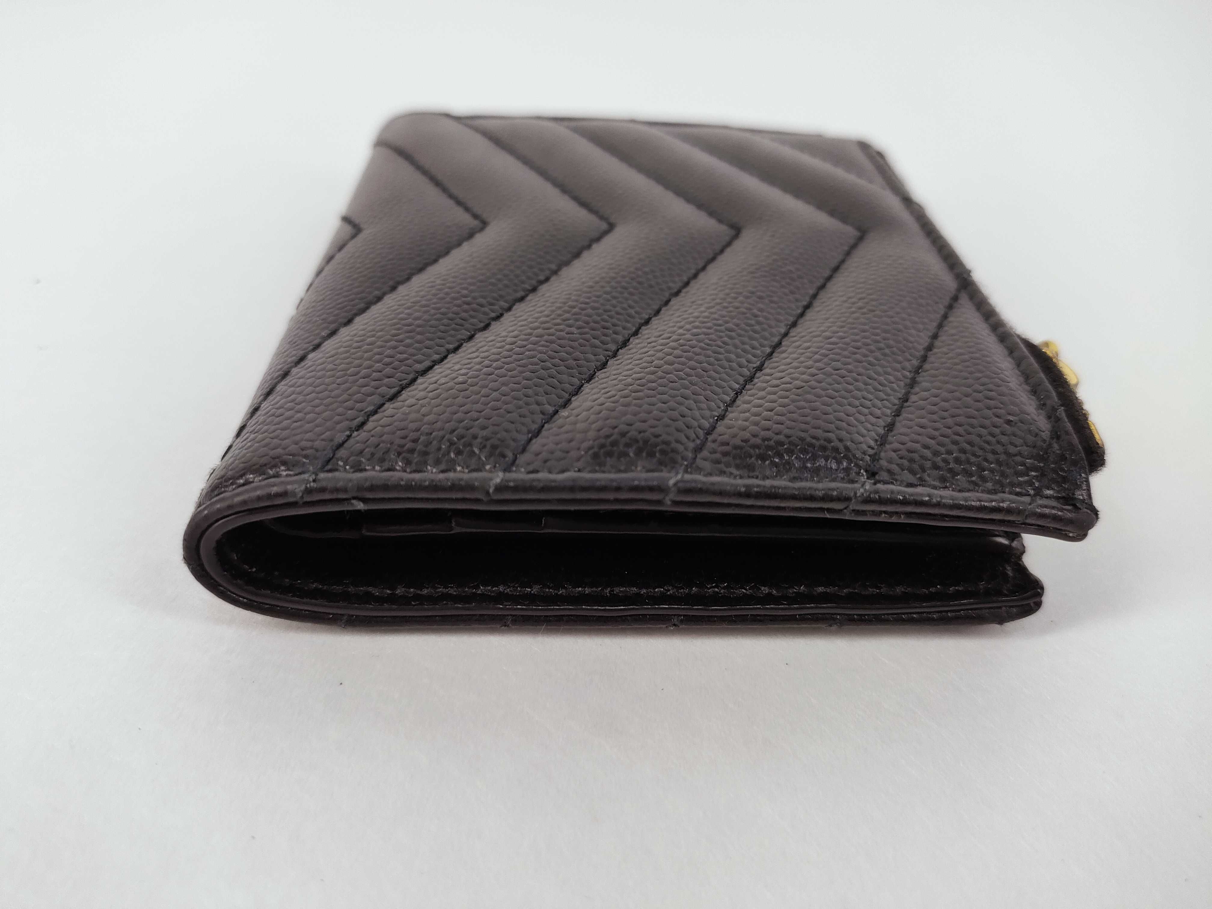 V-stitch Leather Compact Wallet, Black — view 6