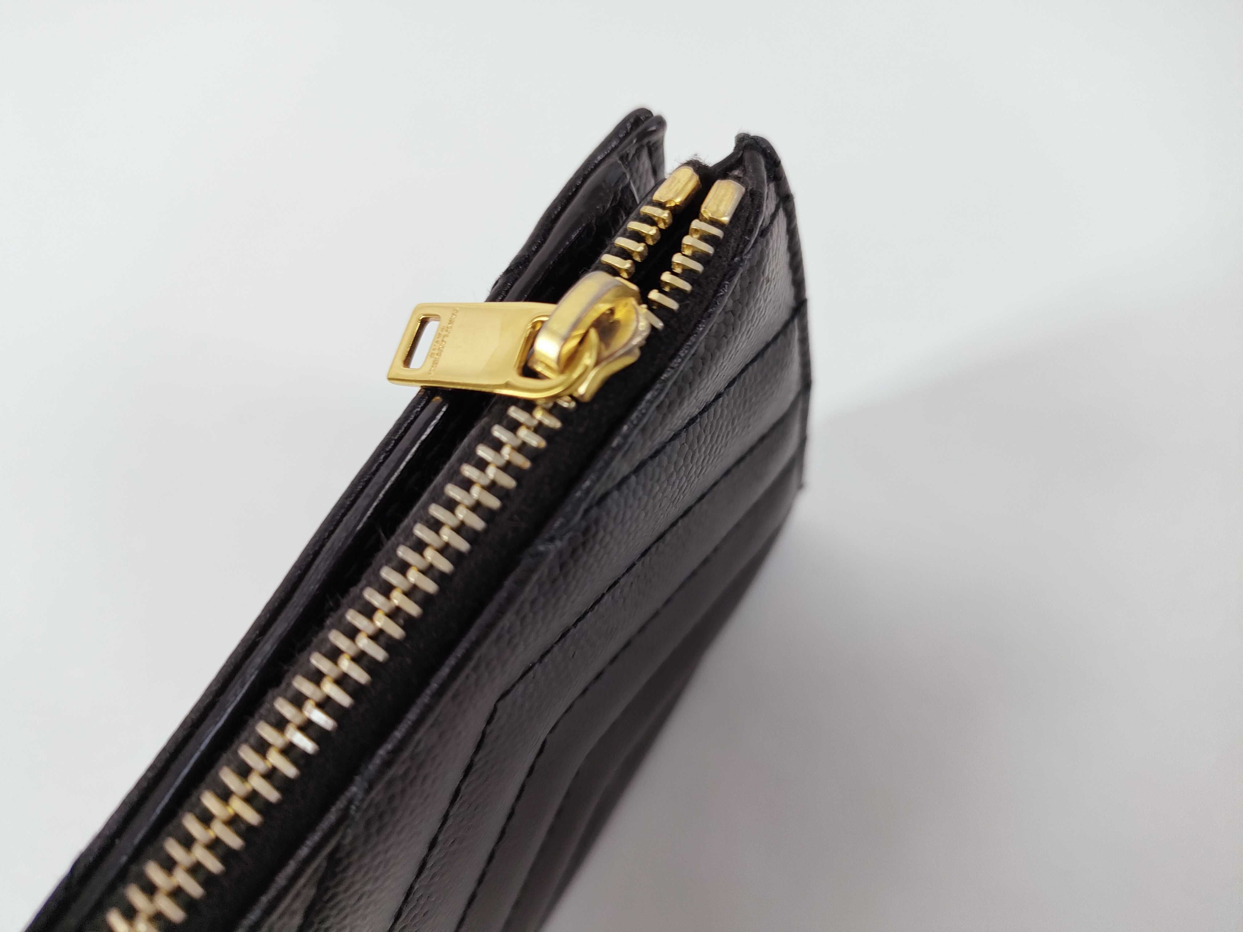 V-stitch Leather Compact Wallet, Black — view 7