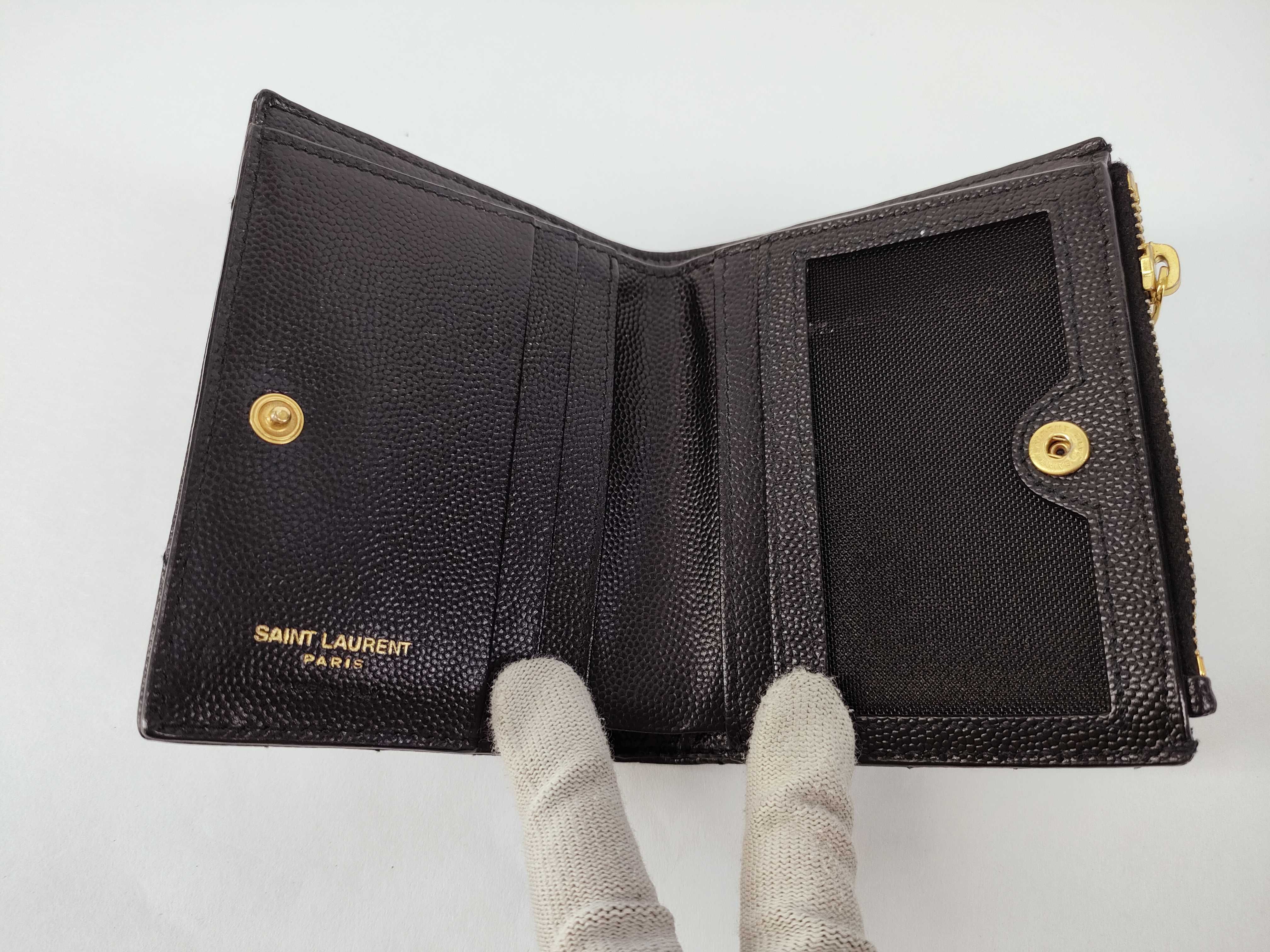 V-stitch Leather Compact Wallet, Black — view 8