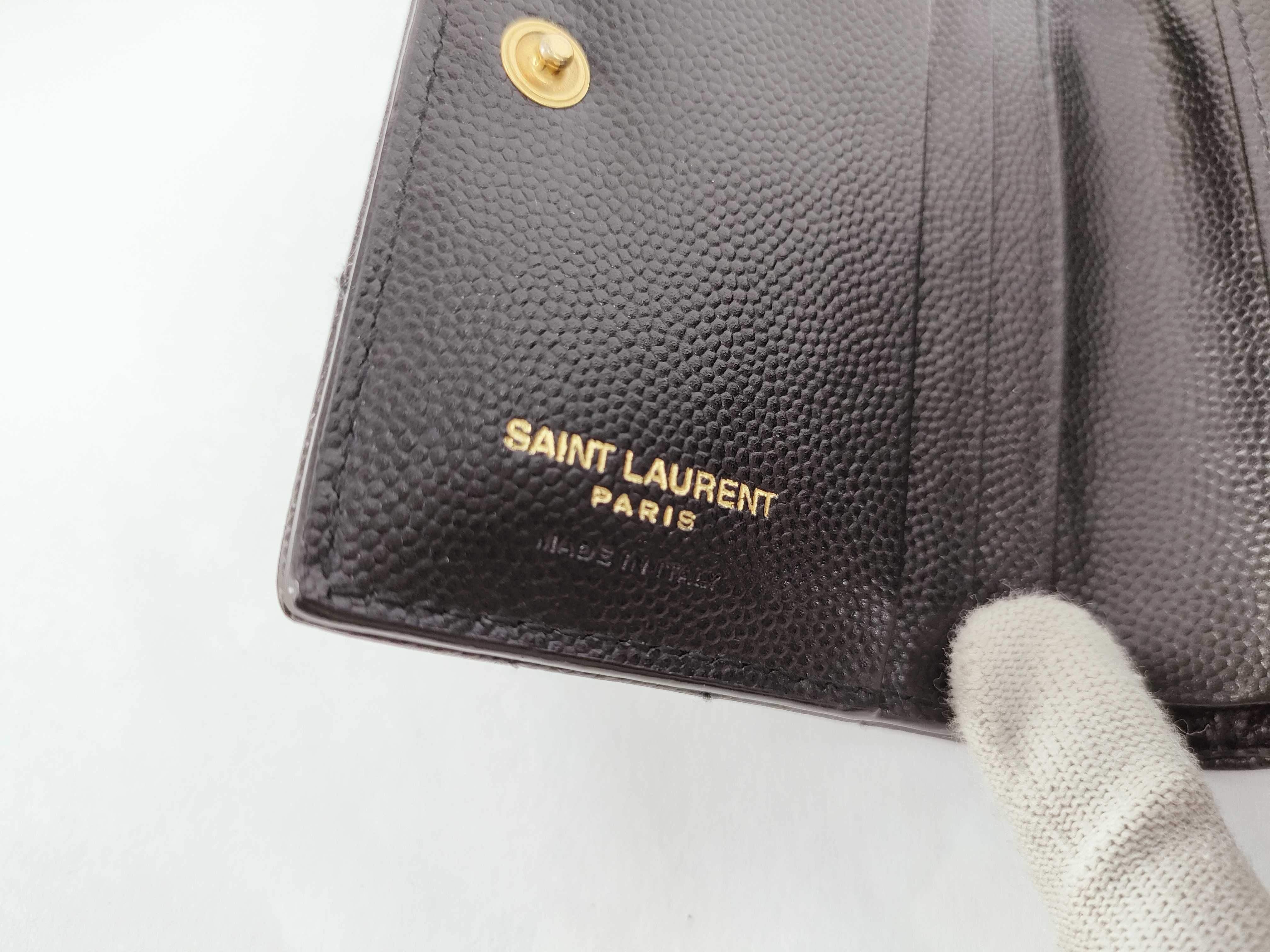 V-stitch Leather Compact Wallet, Black — view 9