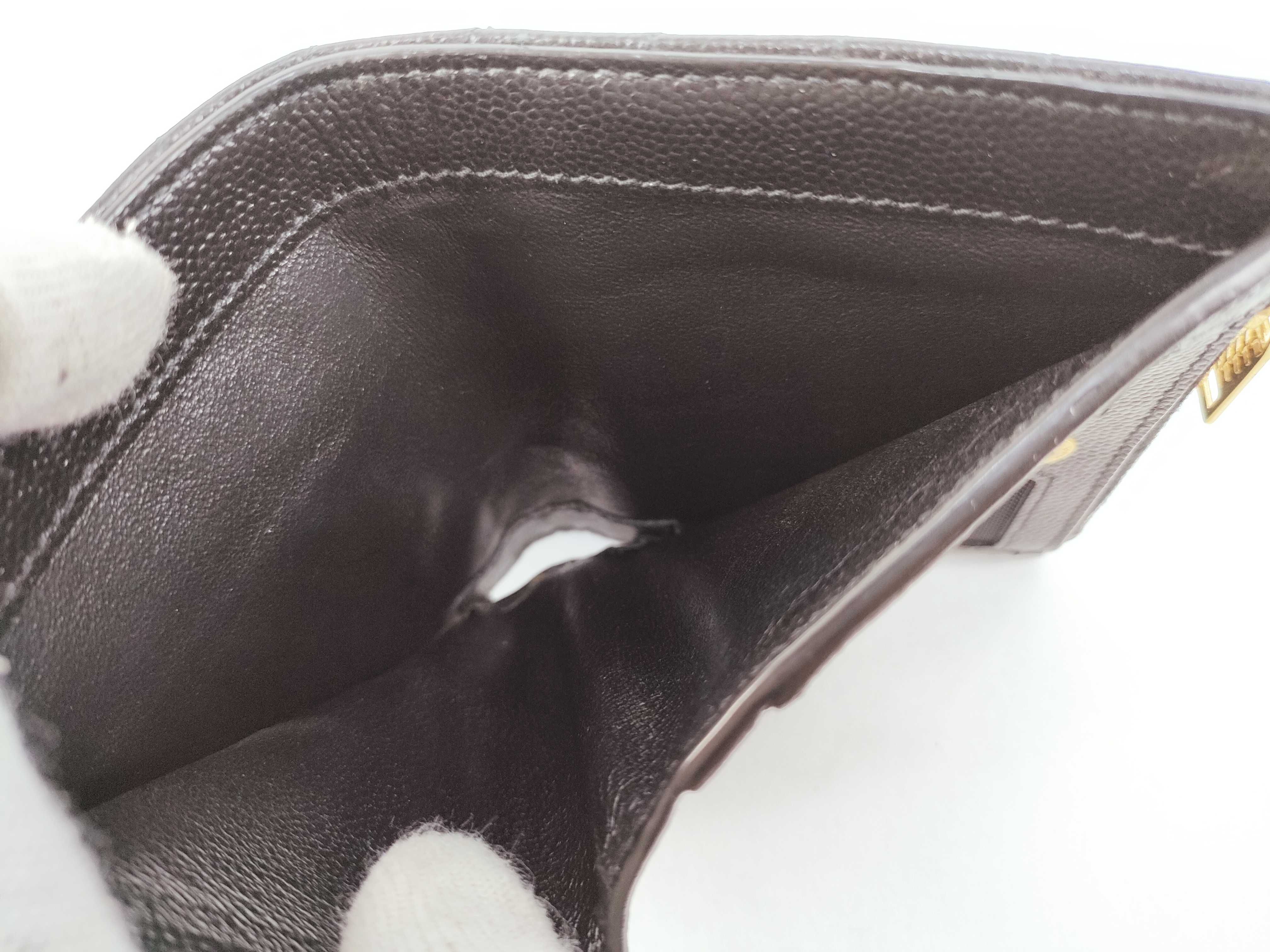 V-stitch Leather Compact Wallet, Black — view 10