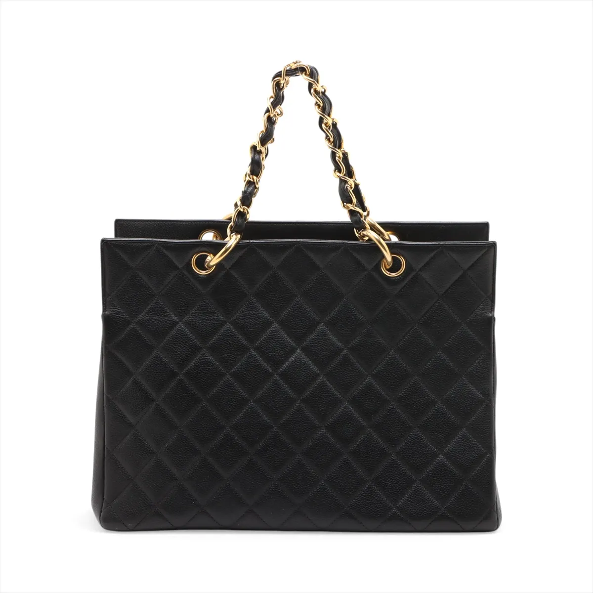 Matelassé Caviar Skin Chain Tote Bag, Coco Mark, Black, Gold Hardware, 4858409, Series 4 — view 2