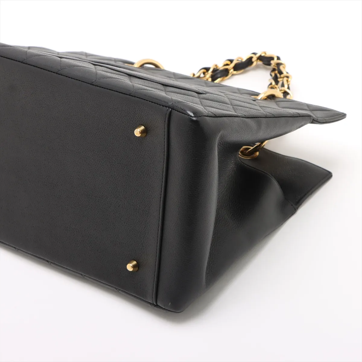 Matelassé Caviar Skin Chain Tote Bag, Coco Mark, Black, Gold Hardware, 4858409, Series 4 — view 3