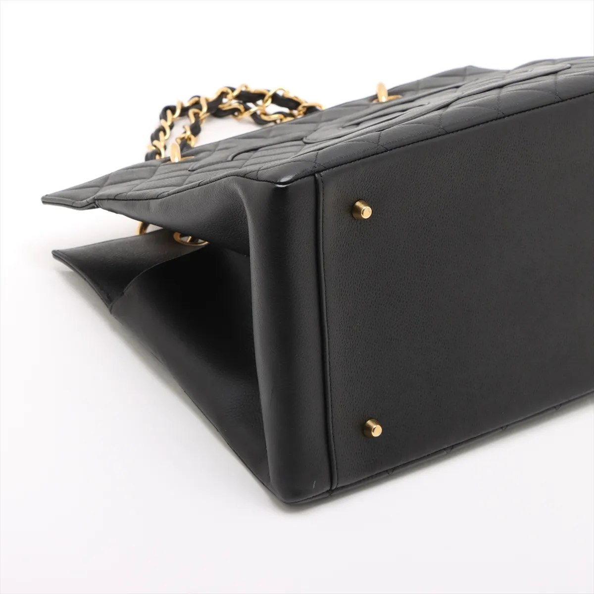 Matelassé Caviar Skin Chain Tote Bag, Coco Mark, Black, Gold Hardware, 4858409, Series 4 — view 4