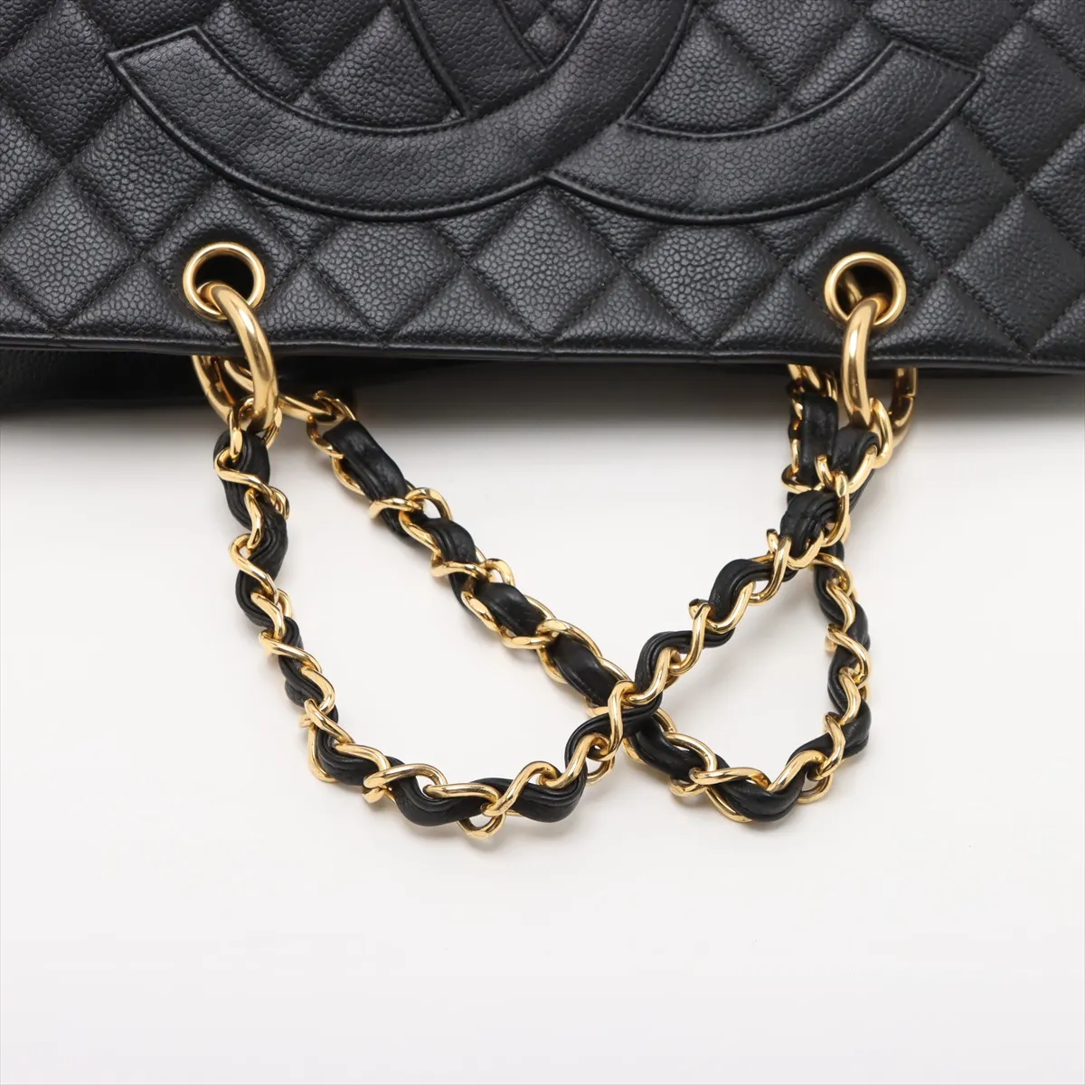 Matelassé Caviar Skin Chain Tote Bag, Coco Mark, Black, Gold Hardware, 4858409, Series 4 — view 5
