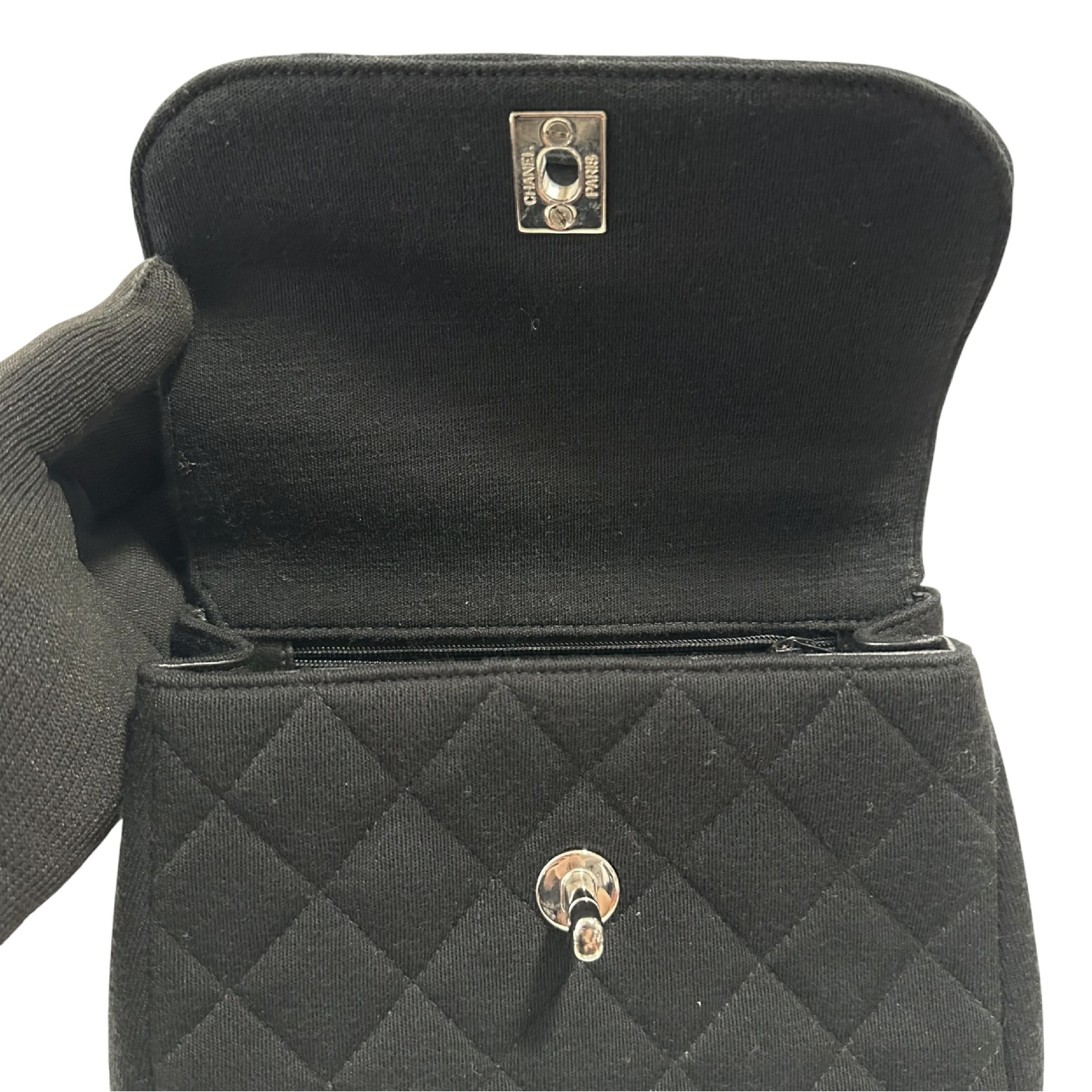 Matelassé Mini Handbag, Coco Handle, Cotton, Black, Silver Hardware, 4420436 Handbag — view 11