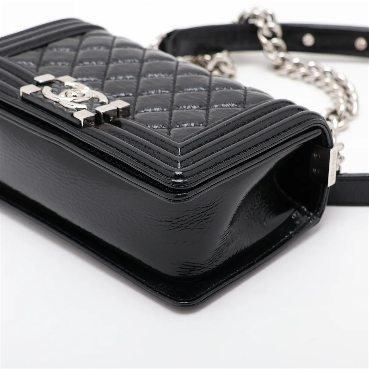 Boy Chanel 20 Small Patent Leather Chain Shoulder Bag, Black with Gold Hardware, 25736877, Serial Number 25-series, A67085 — view 3