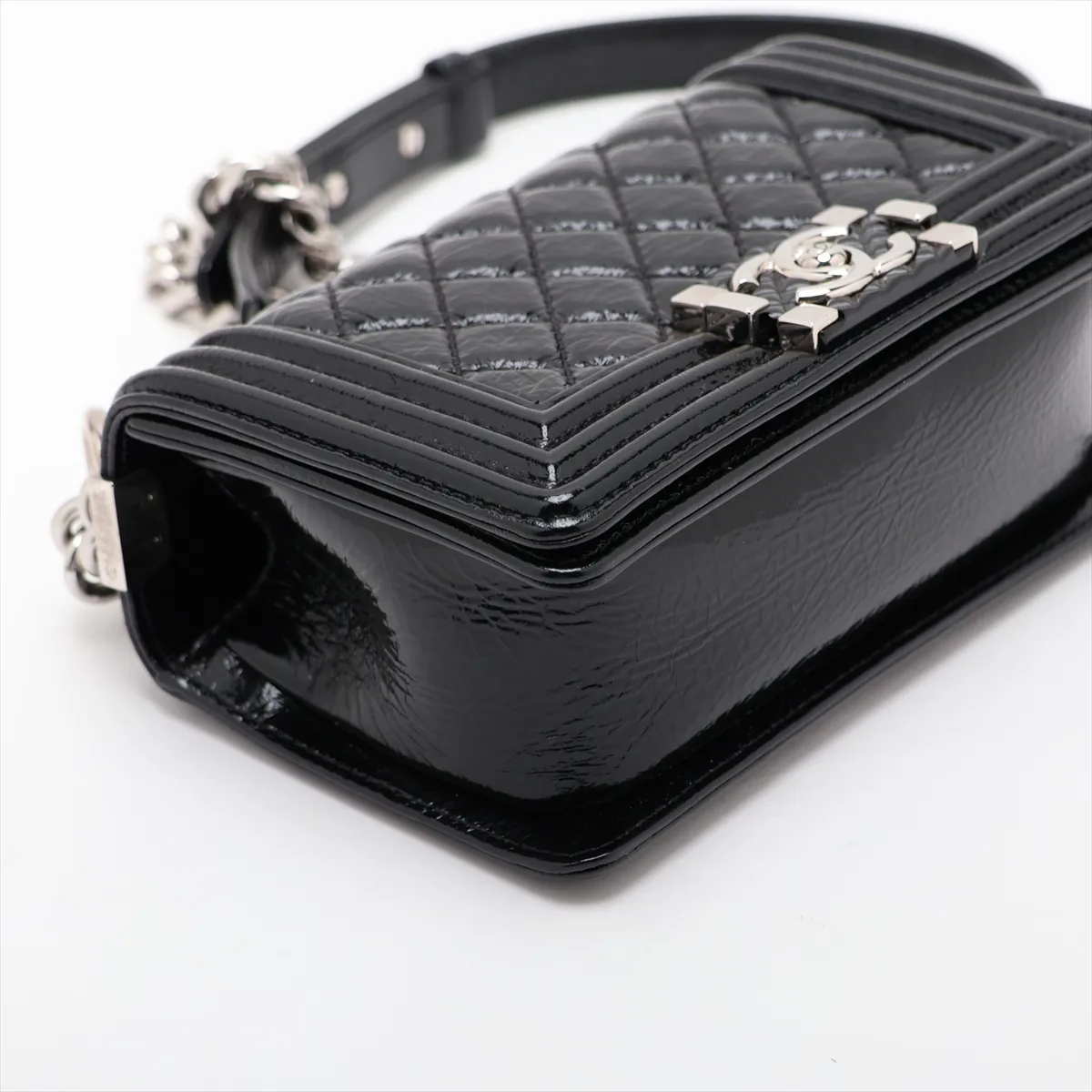 Boy Chanel 20 Small Patent Leather Chain Shoulder Bag, Black with Gold Hardware, 25736877, Serial Number 25-series, A67085 — view 4
