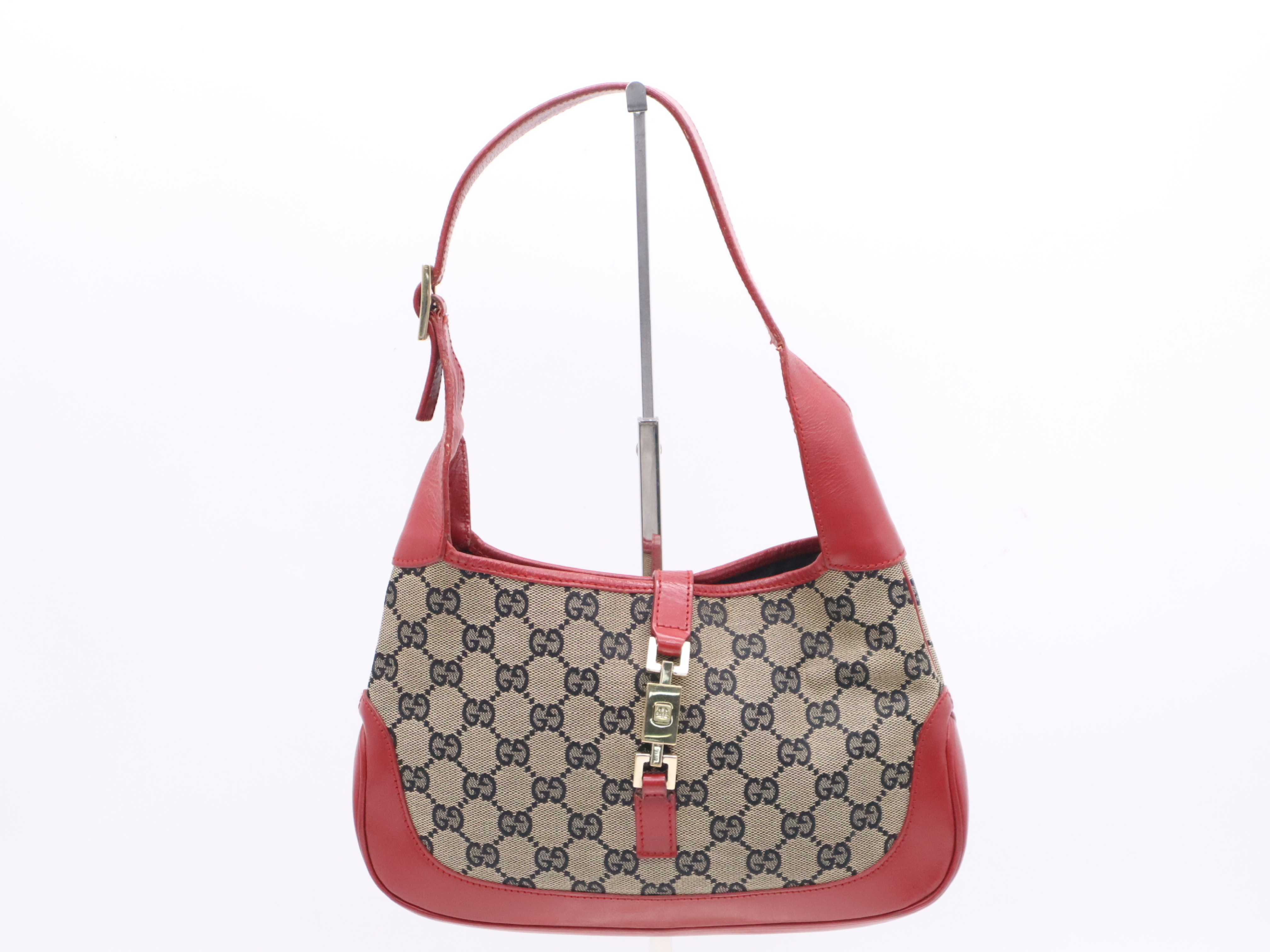 001・3735GG Canvas Jackie One-Shoulder Bag Beige Red Shoulder Bag