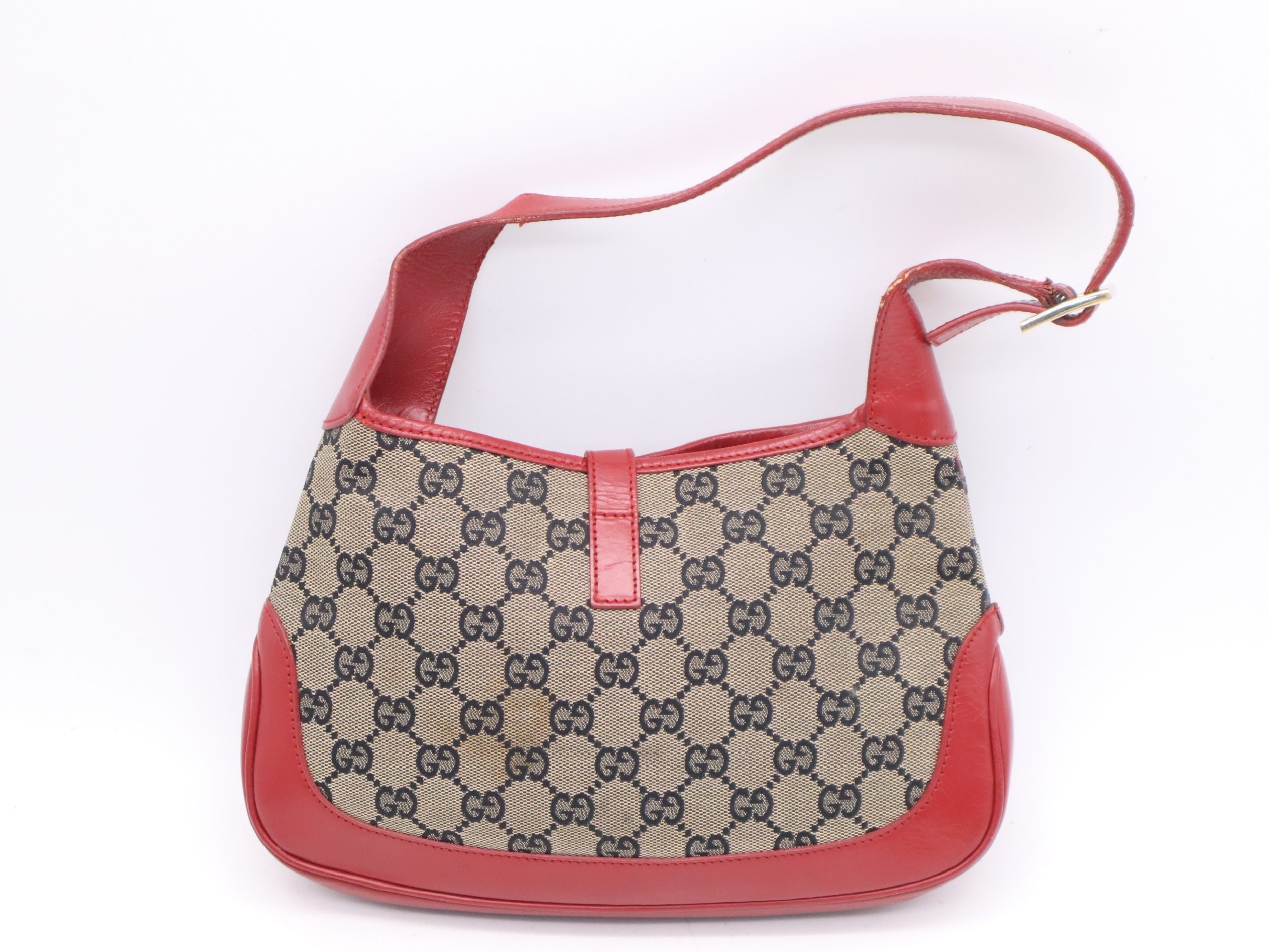 001・3735GG Canvas Jackie One-Shoulder Bag Beige Red Shoulder Bag — view 2