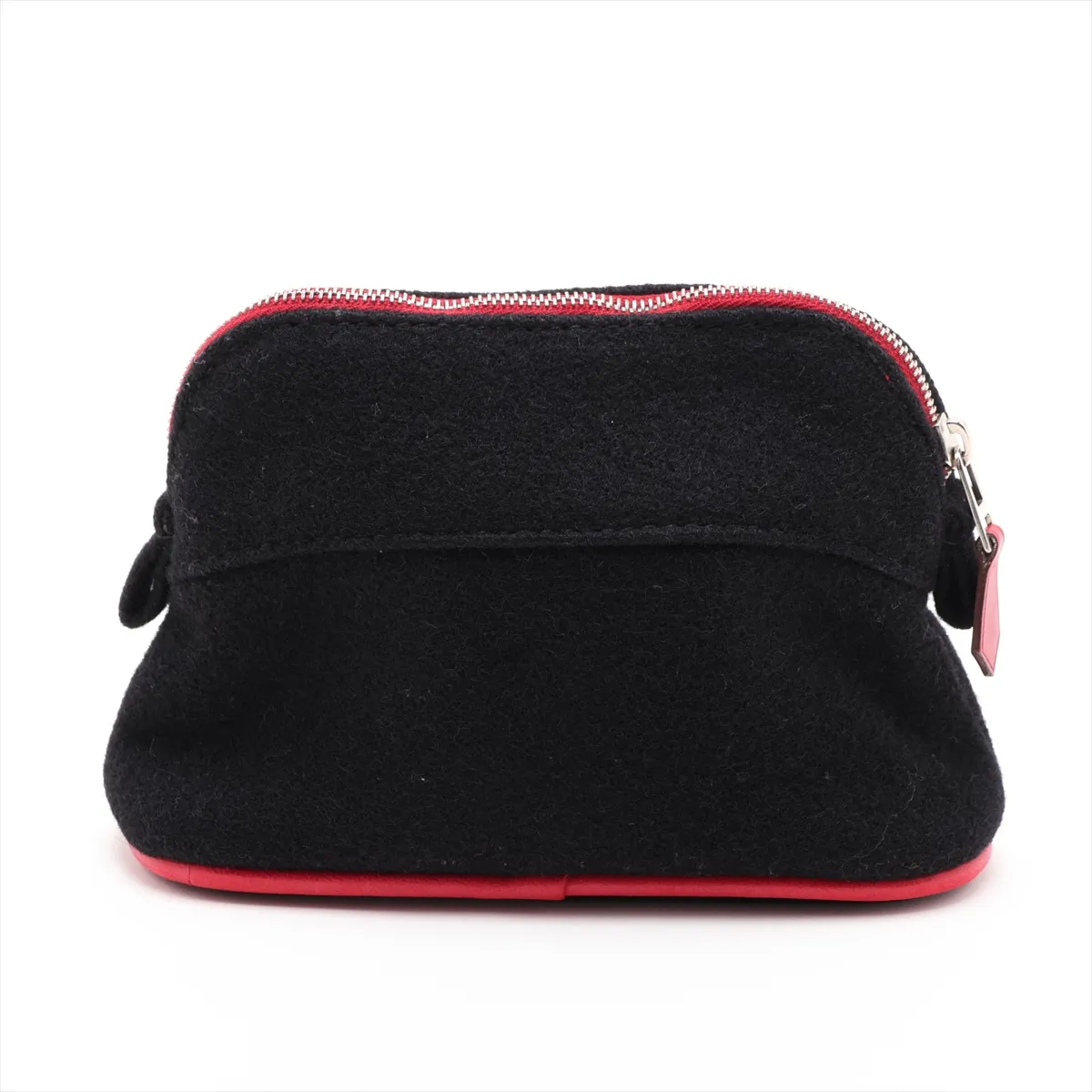 Bolide Mini Pouch, Wool Pouch, Black x Red, Silver Hardware, Felt — view 2