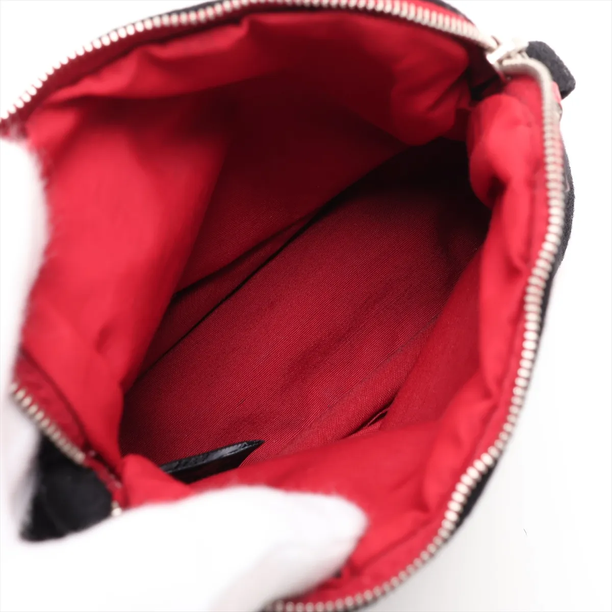 Bolide Mini Pouch, Wool Pouch, Black x Red, Silver Hardware, Felt — view 3