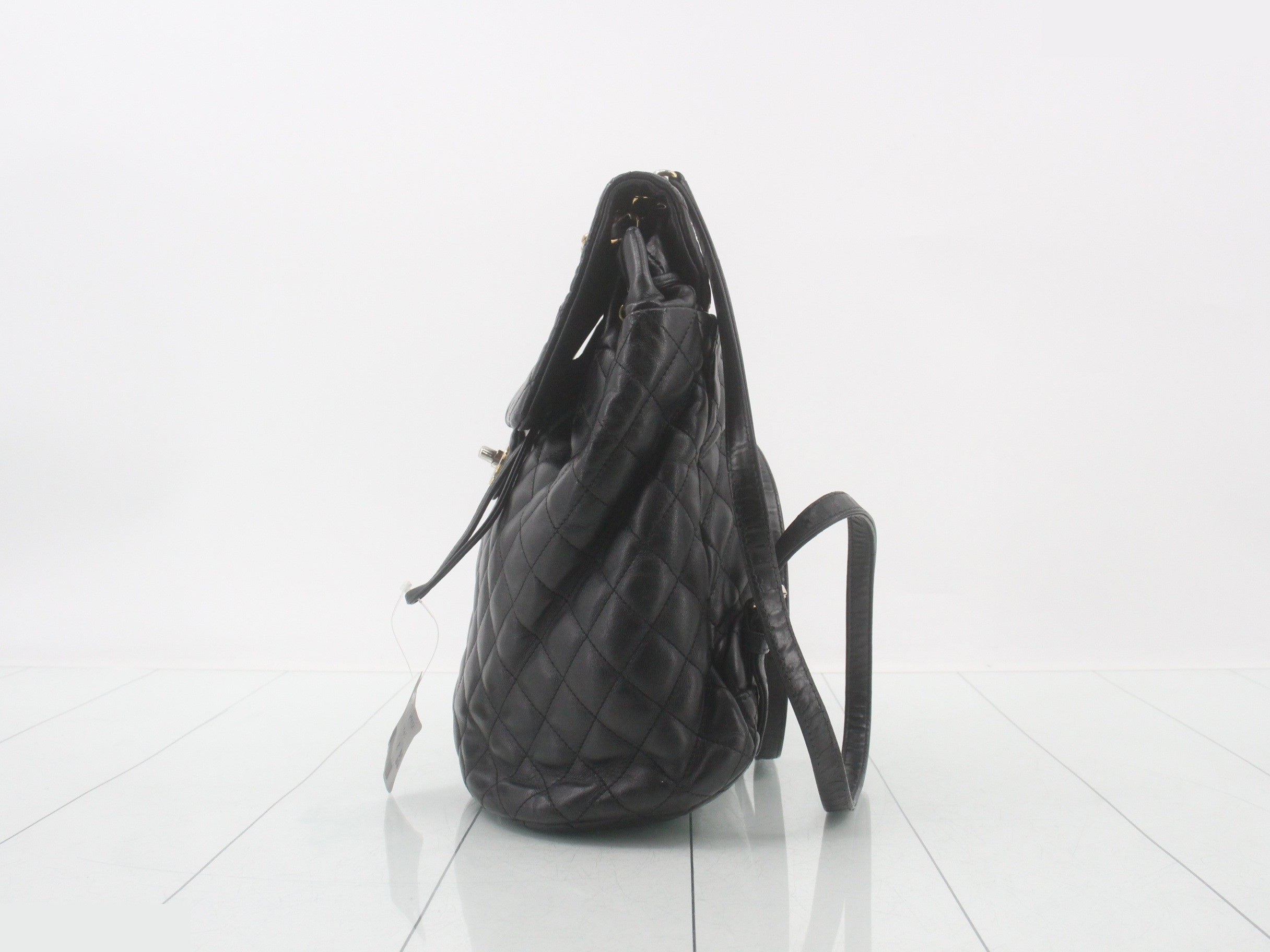 Matelassé Chain Backpack, Lambskin, Black. — view 3