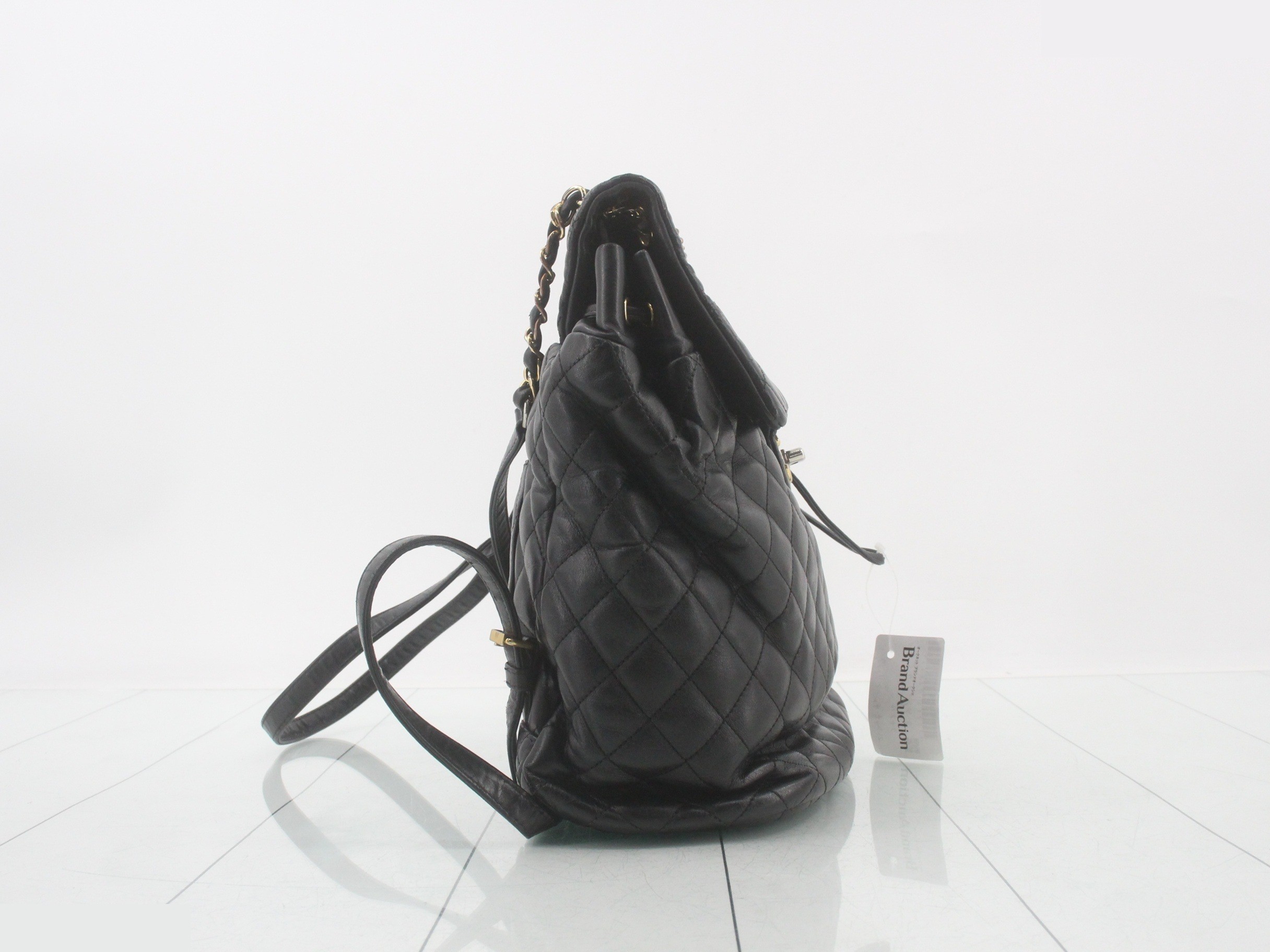 Matelassé Chain Backpack, Lambskin, Black. — view 4